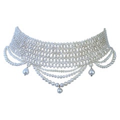 Marina J Intricate Draped Seed Pearl Woven Choker with Sliding Clasp