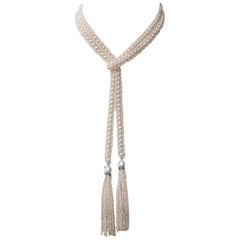 Marina J intricately Woven Pearl Sautoir with Pearl Tassels  Diamond rondales