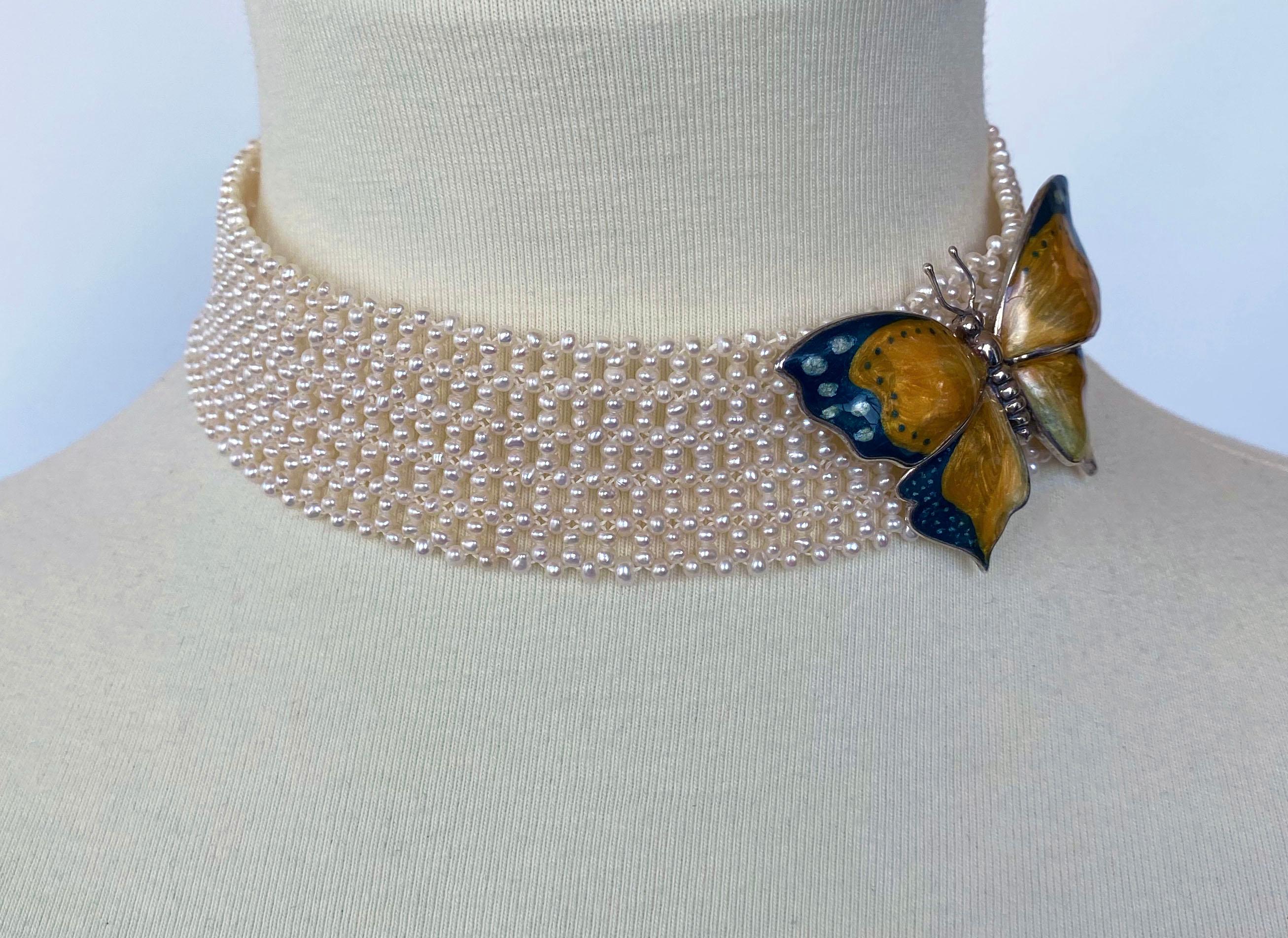 Marina J Intricately Woven White Seed Pearl Choker with Gold plated Silver Clasp 2