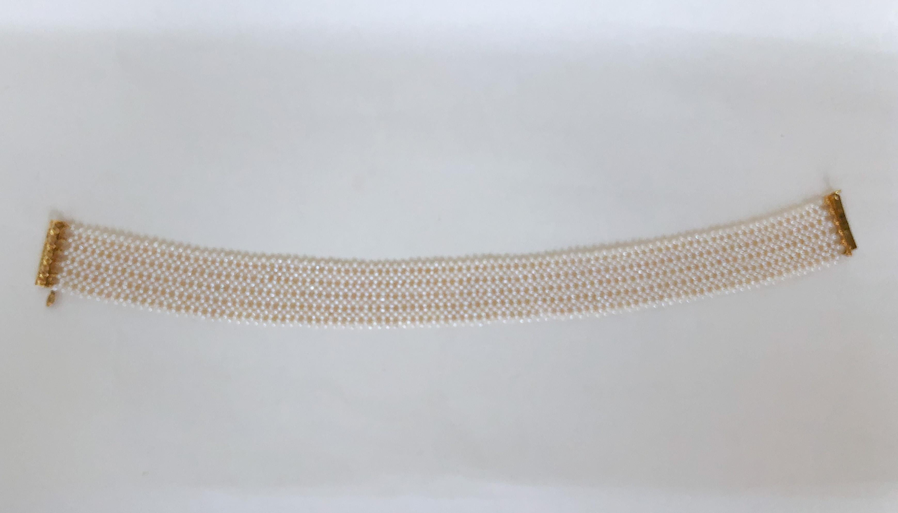 Marina J Intricately Woven White Seed Pearl Choker with Gold plated Silver Clasp 6