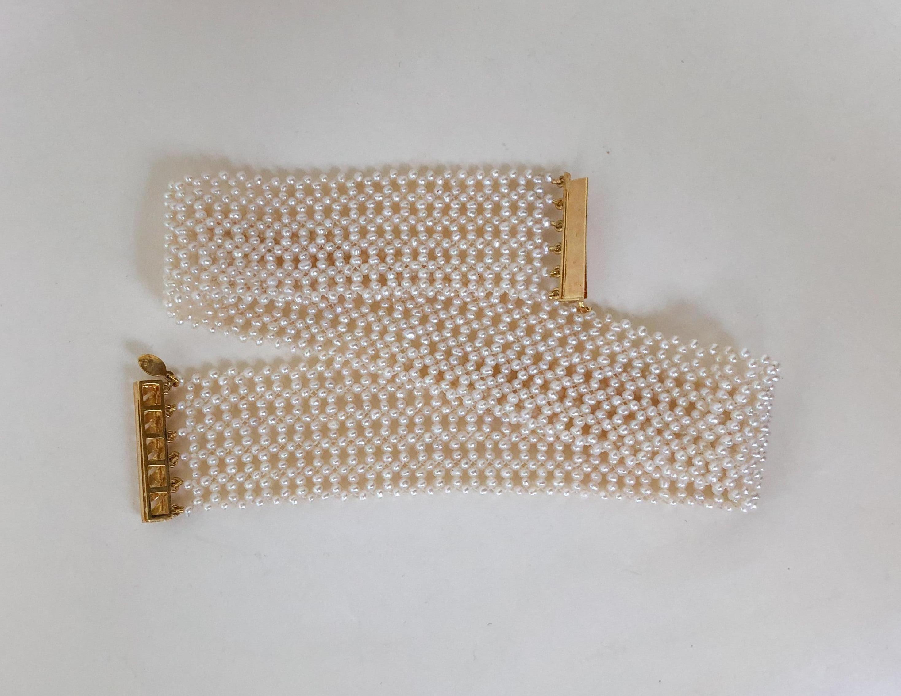 Marina J Intricately Woven White Seed Pearl Choker with Gold plated Silver Clasp 1