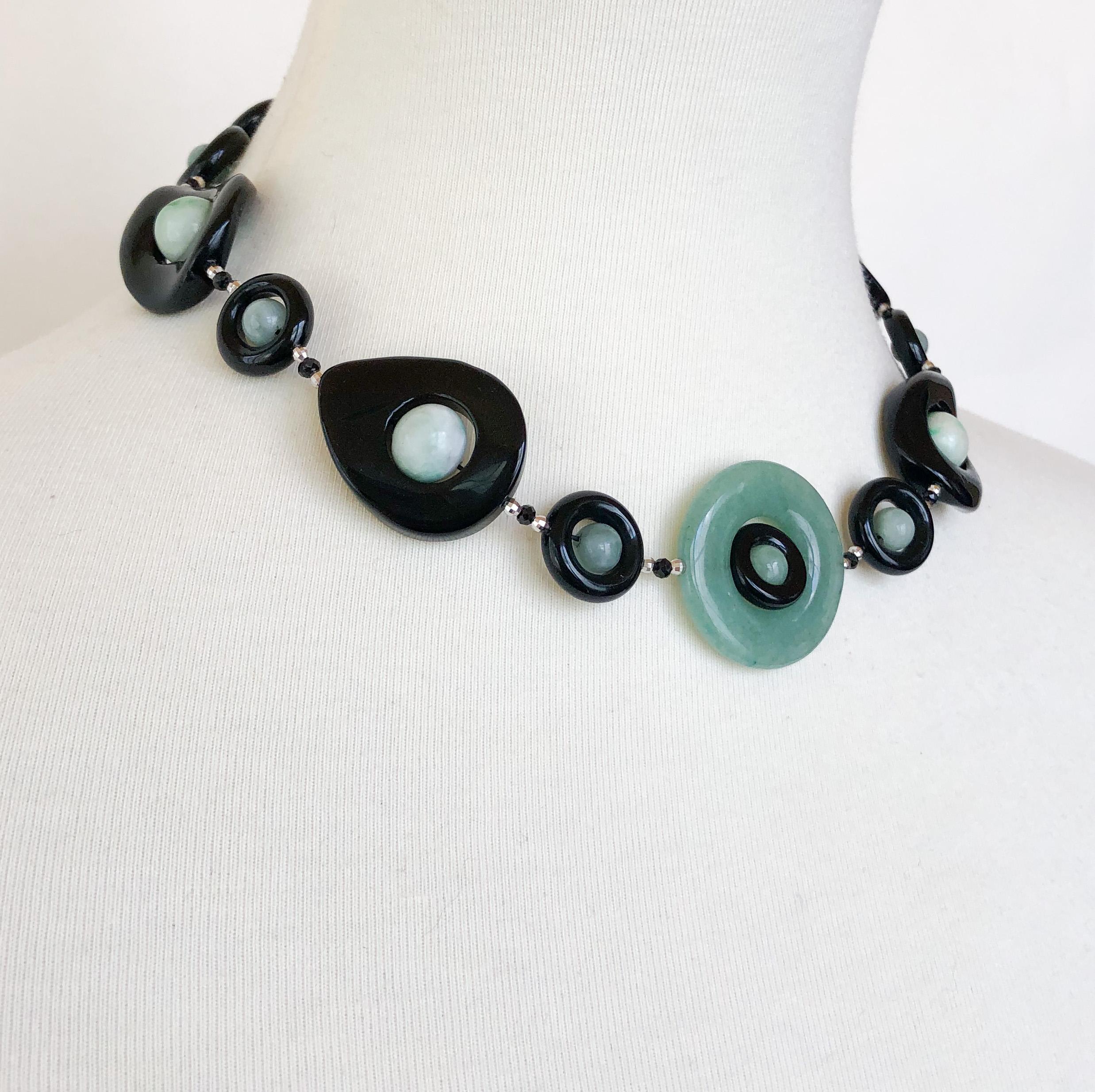Artisan Marina J. Jade and Black Onyx Necklace with Silver Rhodium-Plated Clasp