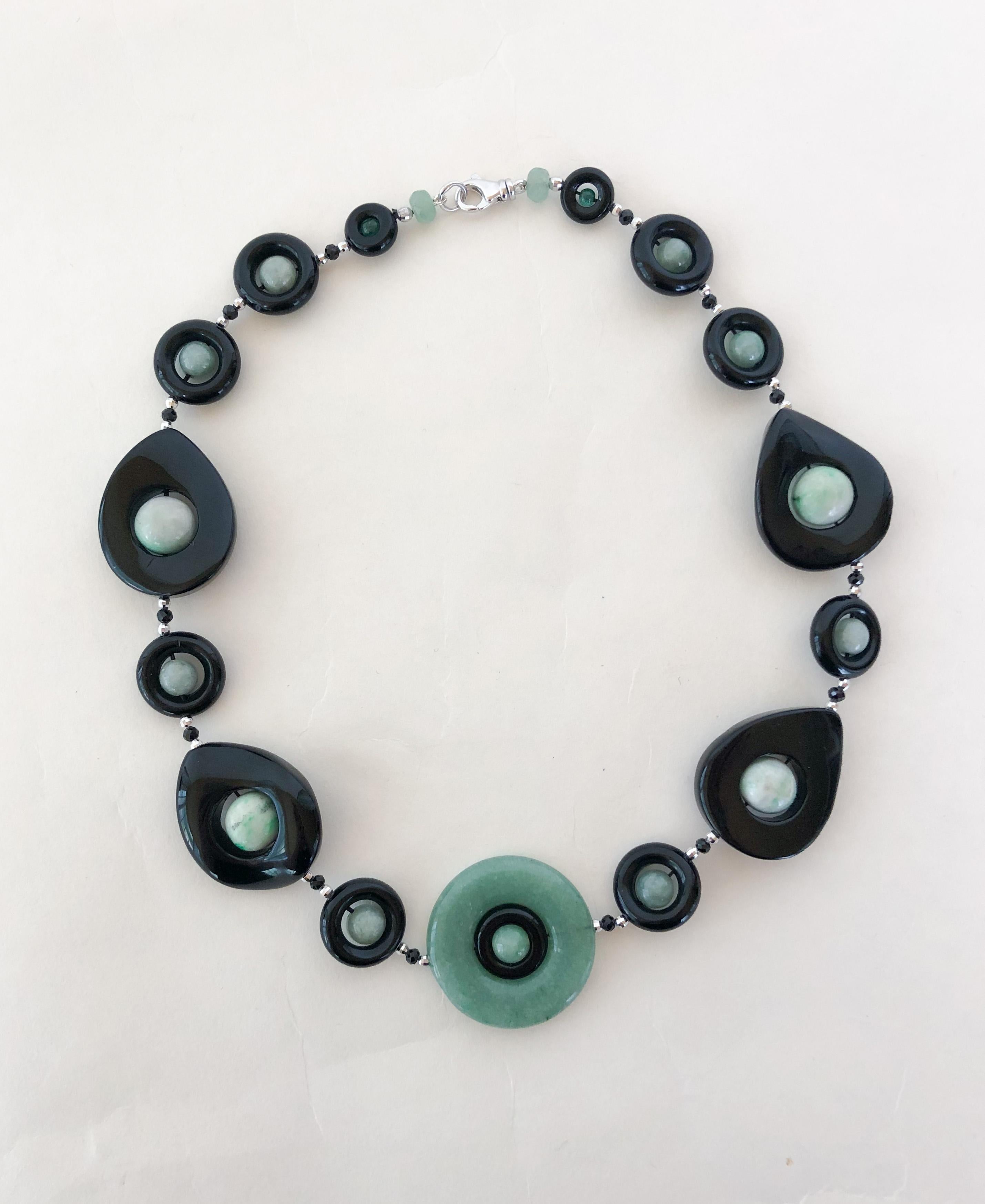 Brilliant Cut Marina J. Jade and Black Onyx Necklace with Silver Rhodium-Plated Clasp