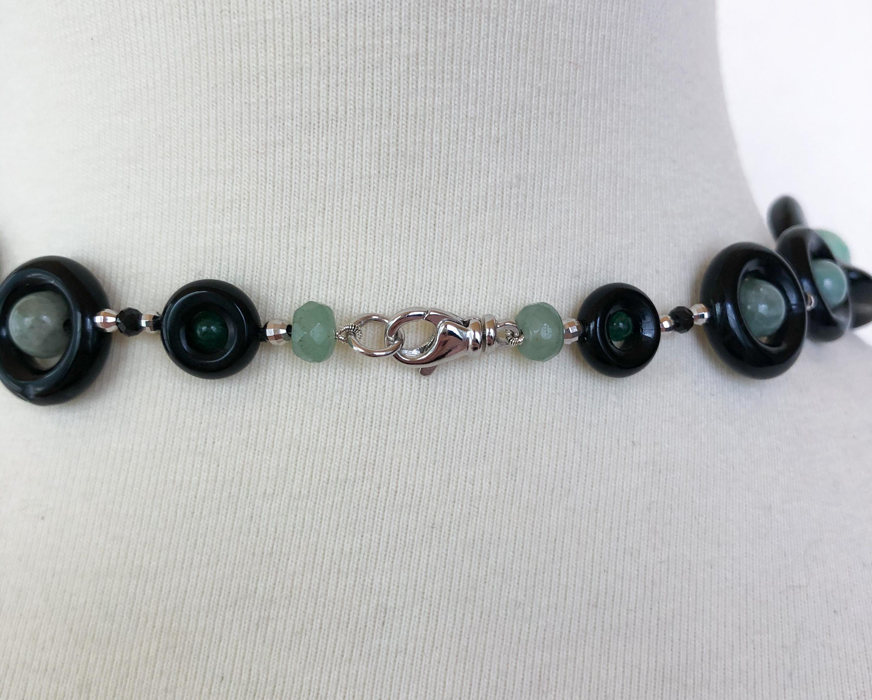 Marina J. Jade and Black Onyx Necklace with Silver Rhodium-Plated Clasp In New Condition In Los Angeles, CA