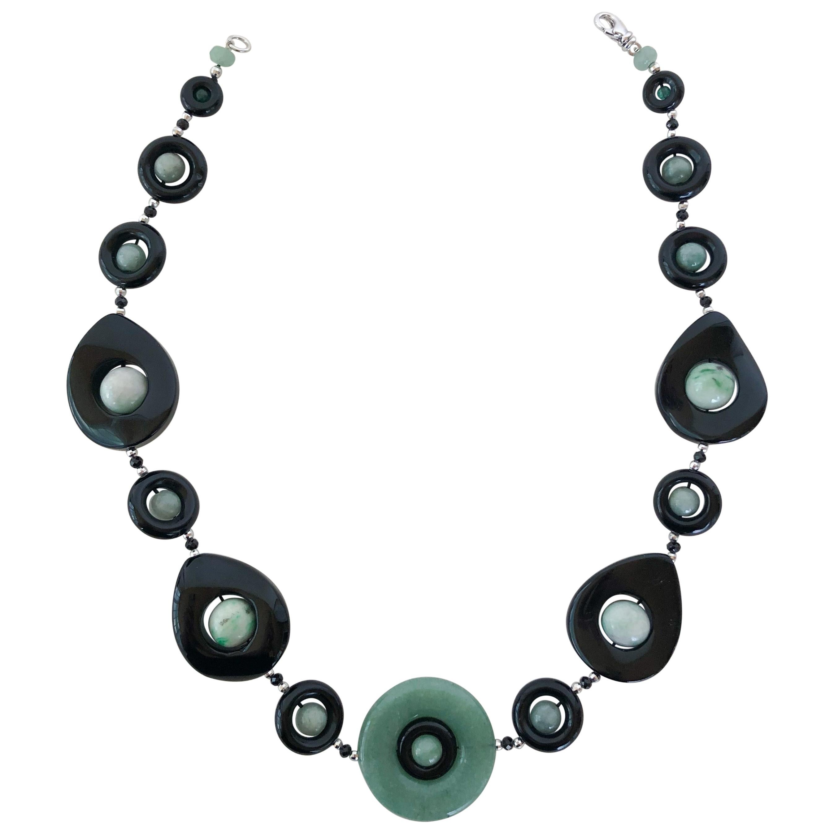 Marina J. Jade and Black Onyx Necklace with Silver Rhodium-Plated Clasp