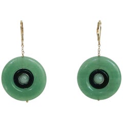Marina J. Jade and Black Onyx Ring Earrings with 14k Yellow Gold Lever-Backs