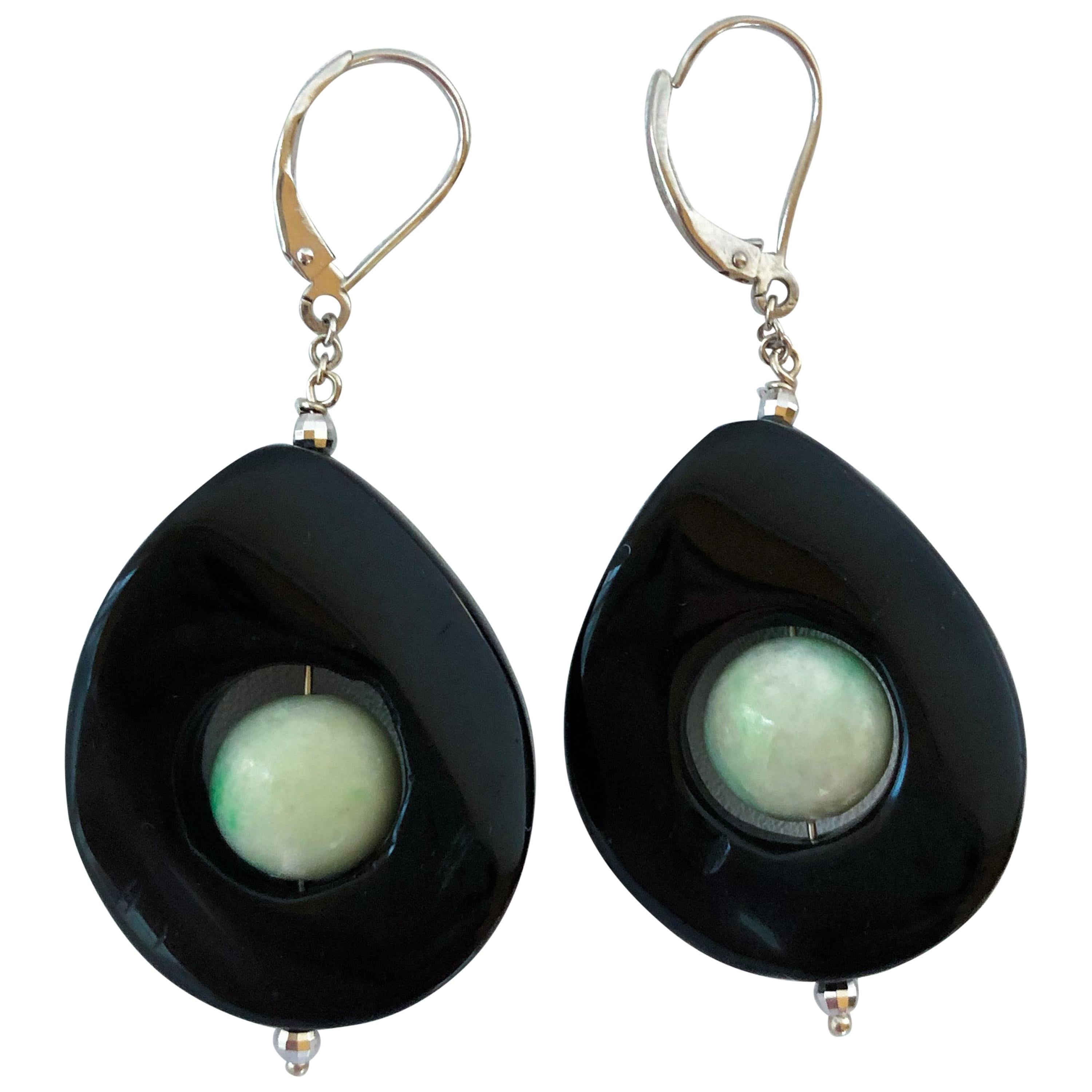 Marina J. Jade and Onyx Drop Earrings with 14 Karat White Gold