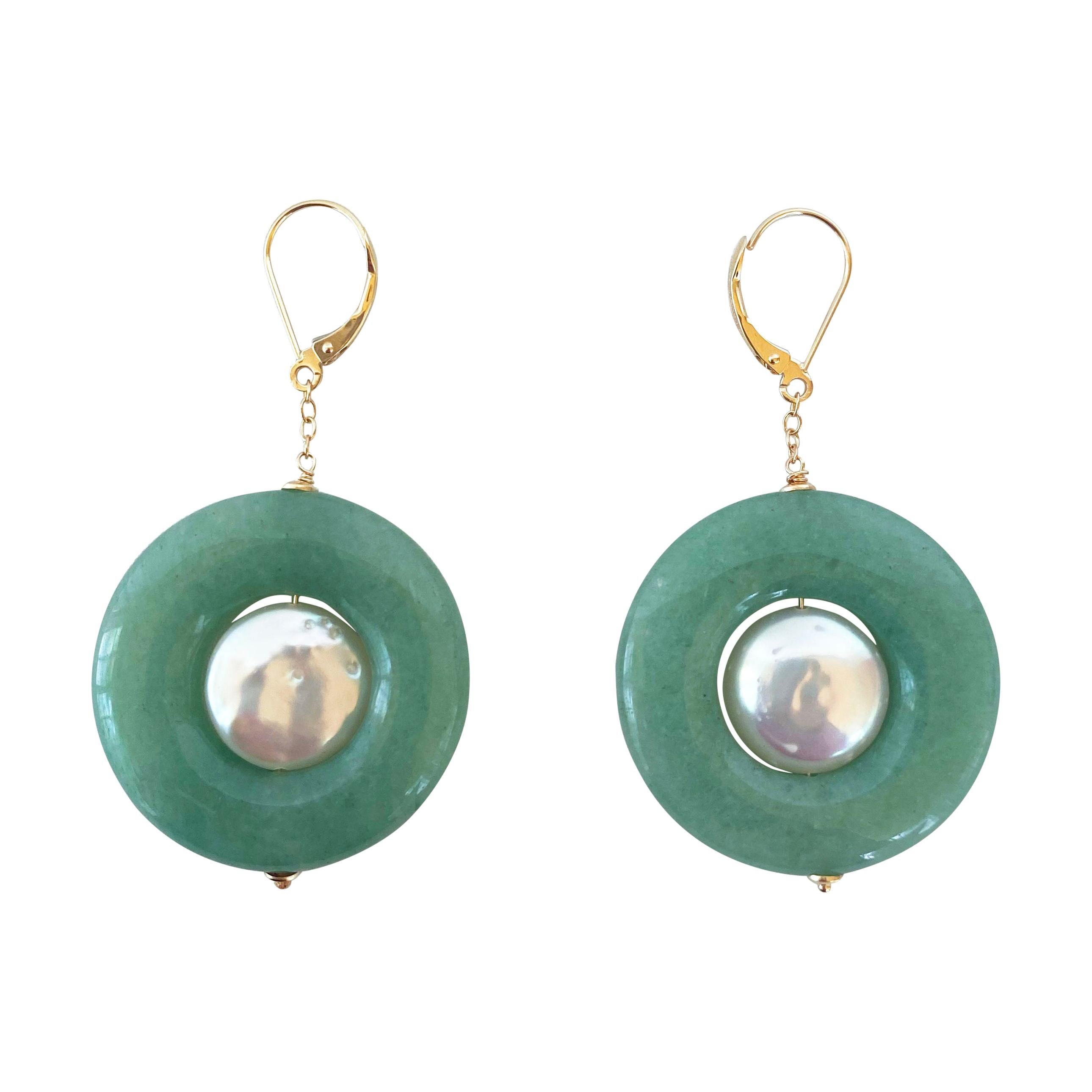 Marina J. Jade and Pearl Dangle Earrings with 14K Yellow Gold Lever Back Hooks