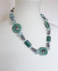 Marina J. Jade, Aquamarine, Lapis Lazuli, Aventurine and Grey Pearl Necklace