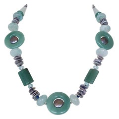 Marina J. Collar de Jade, Aguamarina, Lapislázuli, Aventurina y Perla Gris