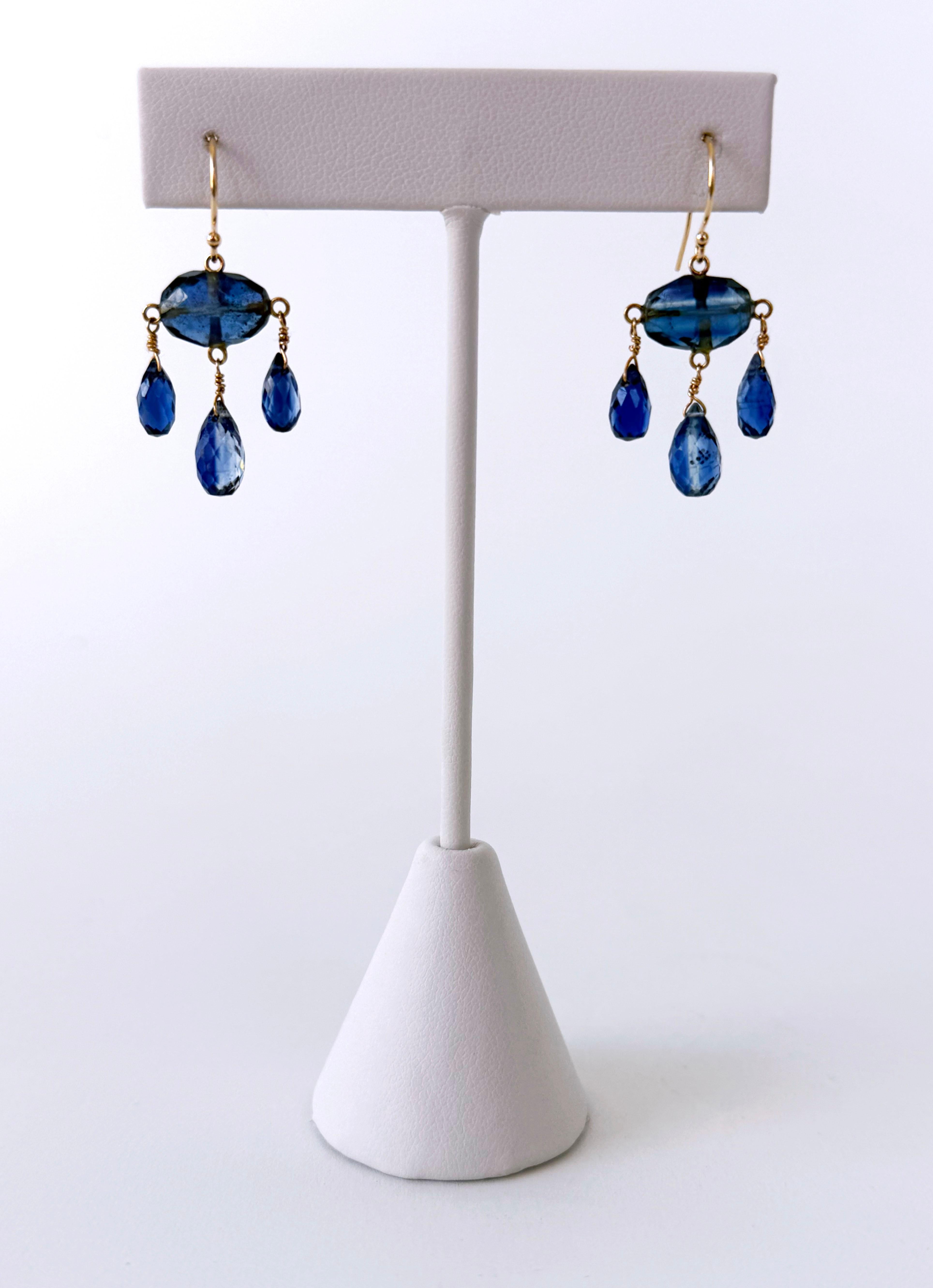 Artisan Marina J. Boucles d'oreilles chandelier en Kyanite et or jaune massif 14 carats en vente
