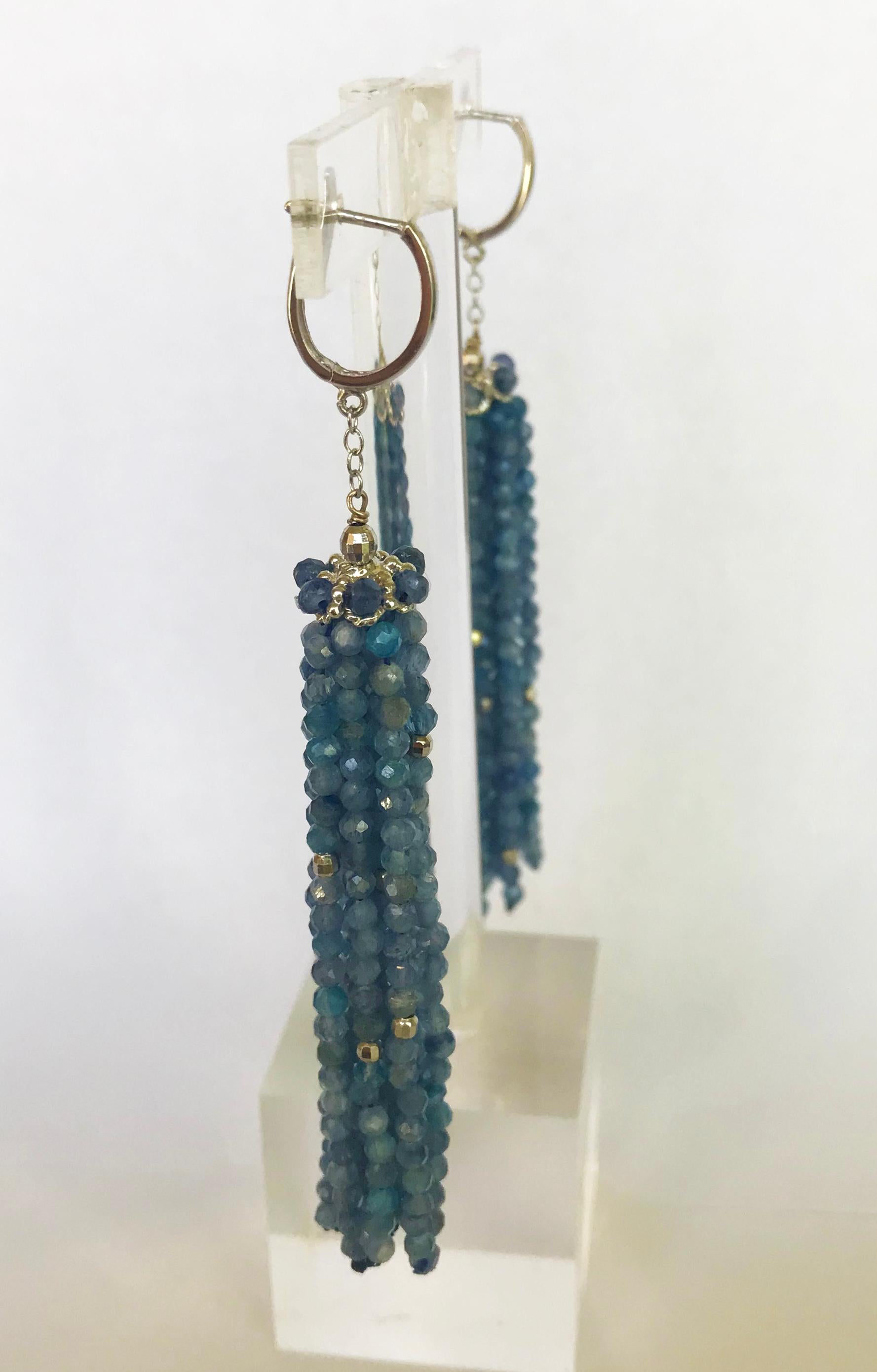 Marina J. Kyanite Tassel Earrings with 14 Karat White Gold Beads, Wiring and Cup In New Condition In Los Angeles, CA