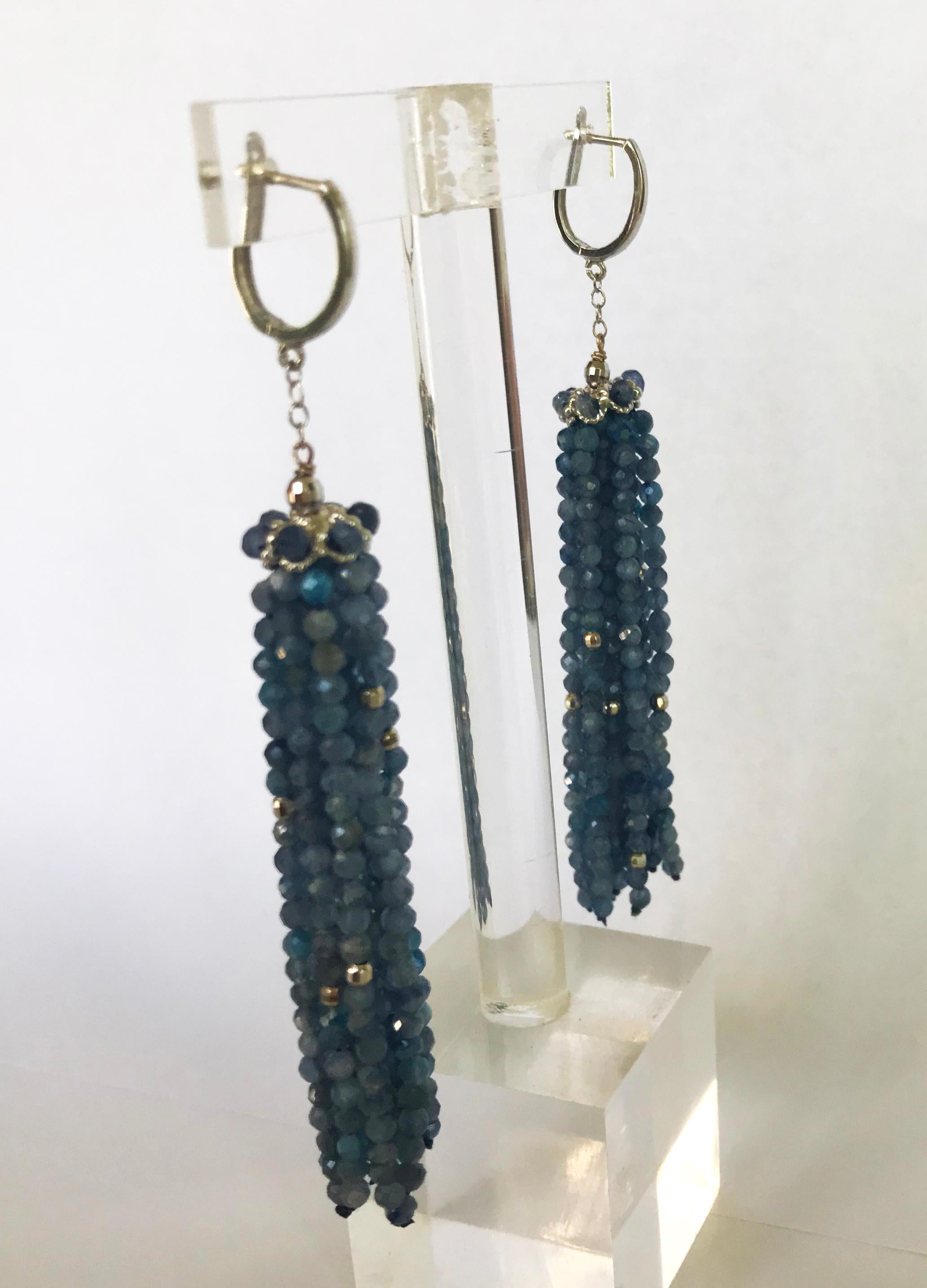 Marina J. Kyanite Tassel Earrings with 14 Karat White Gold Beads, Wiring and Cup 2