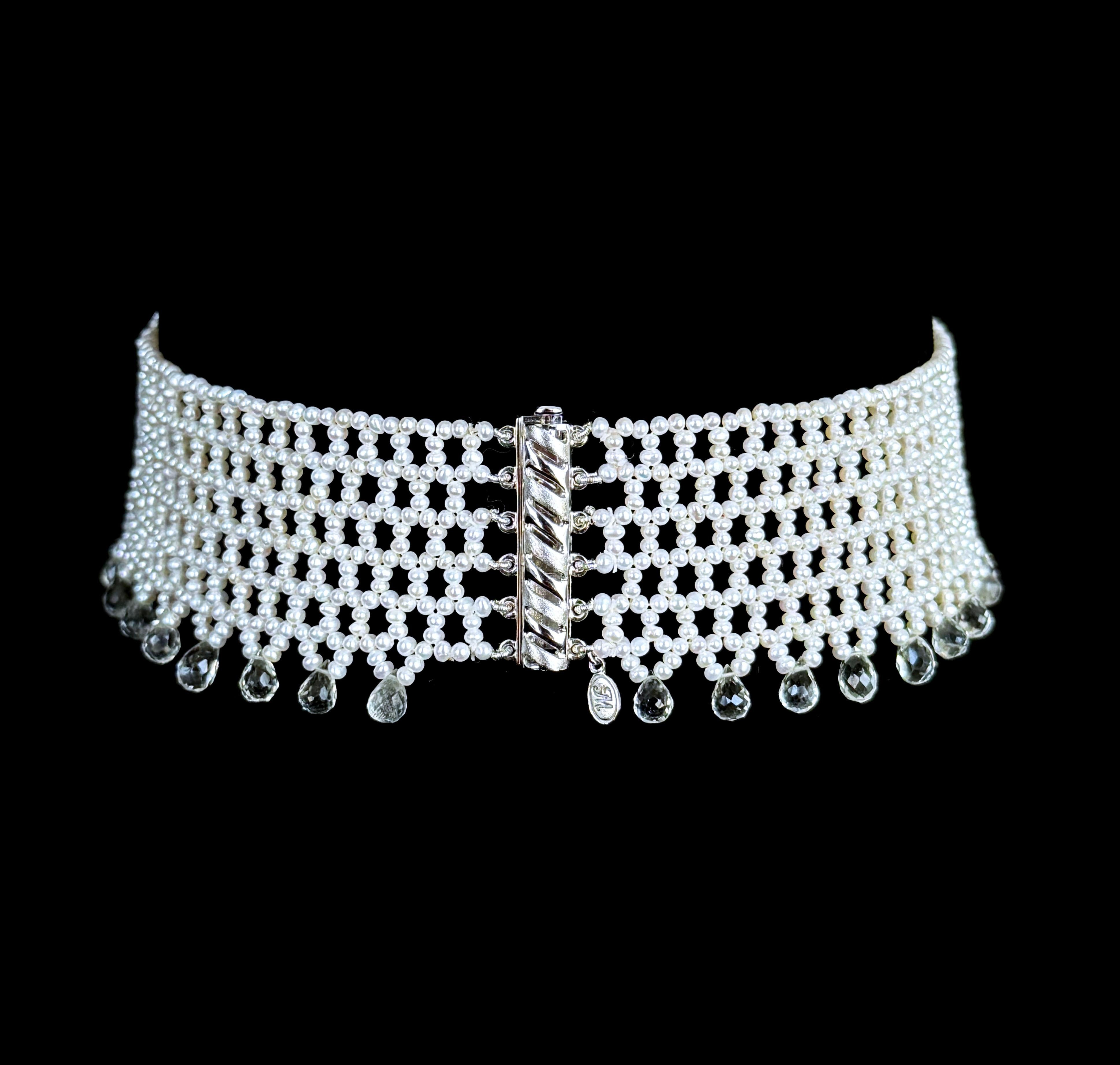 Marina J., gewebtes Choker aus Spitze mit Aquamarin-Briolettes und Schiebeverschluss im Zustand „Neu“ im Angebot in Los Angeles, CA