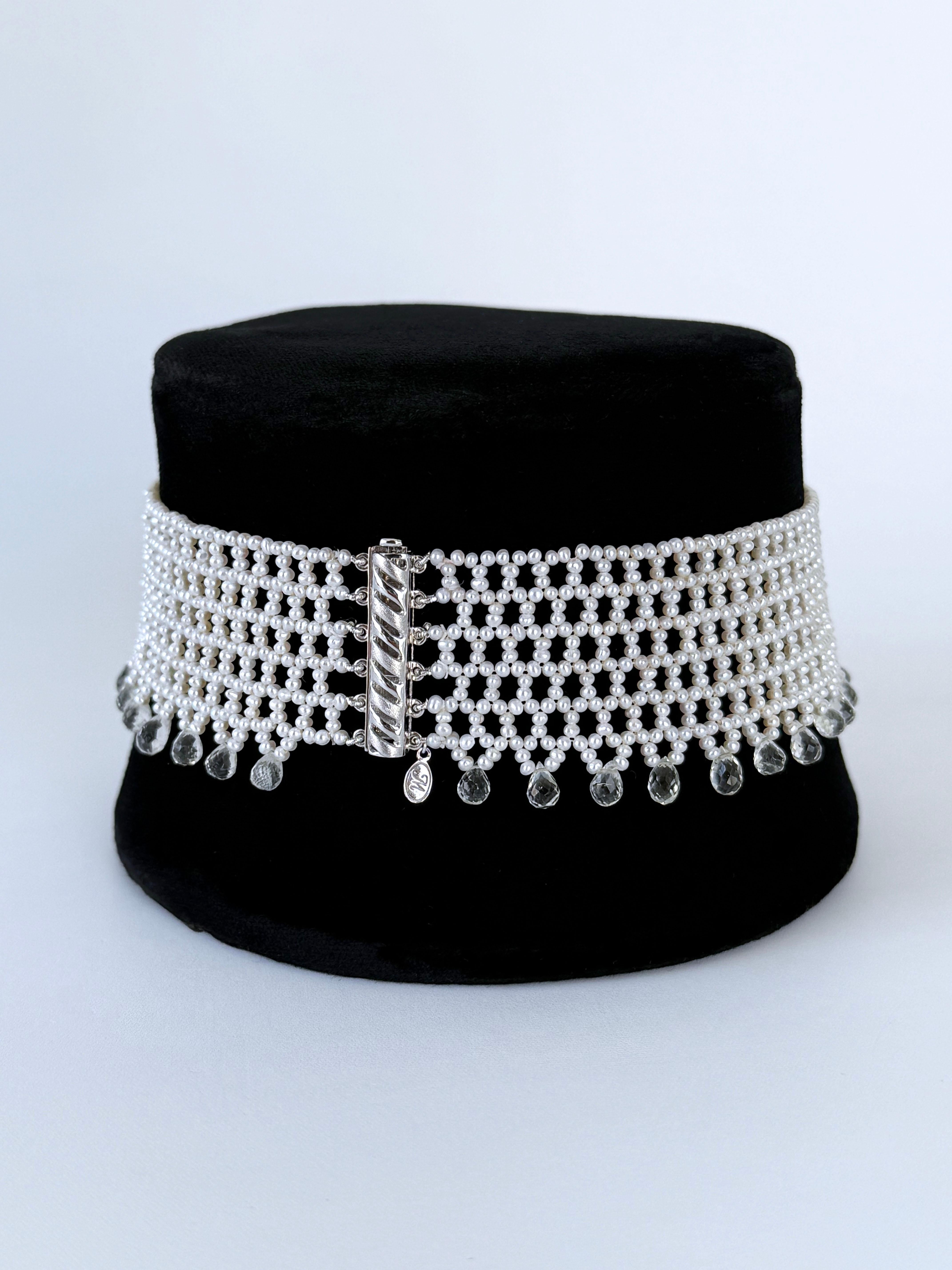 Marina J., gewebtes Choker aus Spitze mit Aquamarin-Briolettes und Schiebeverschluss im Angebot 1