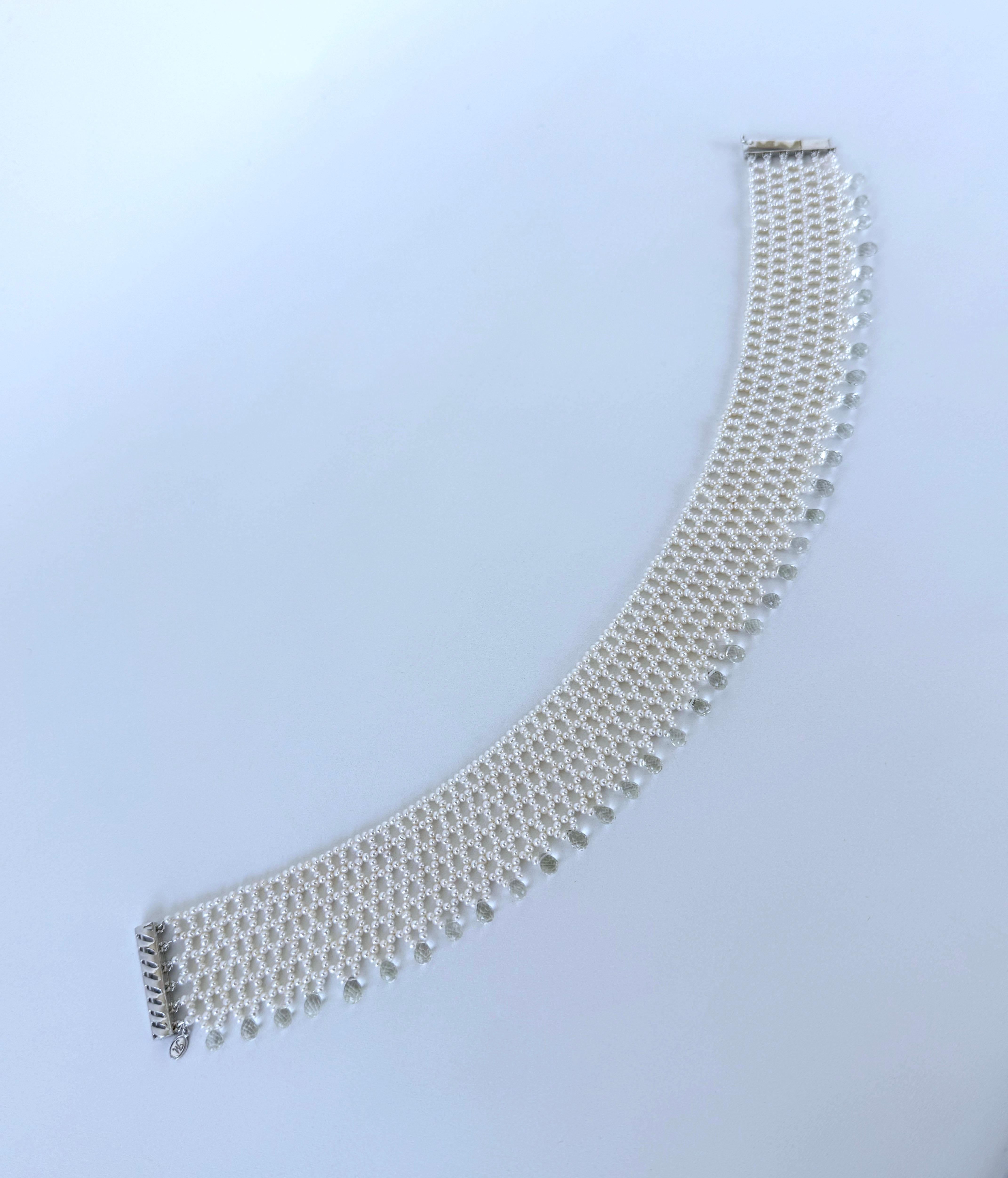 Marina J., gewebtes Choker aus Spitze mit Aquamarin-Briolettes und Schiebeverschluss Damen im Angebot