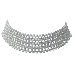 Marina J. Lace Woven Pearl Choker with Adjustable Rhodium Clasp