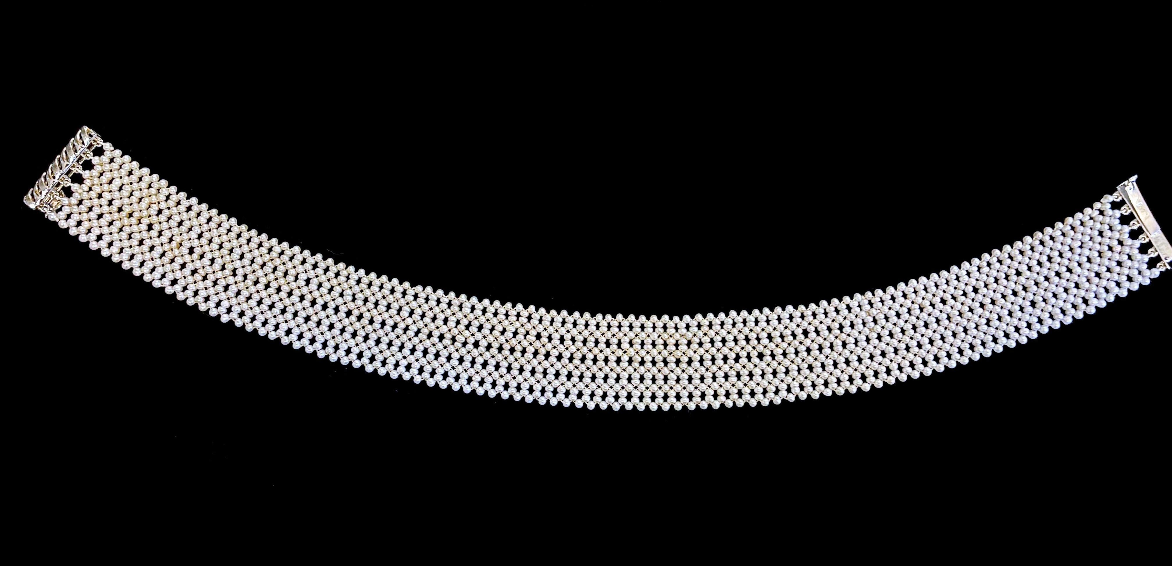Marina J. Lace Woven Pearl Choker with Rhodium Plated Silver Clasp For Sale 5