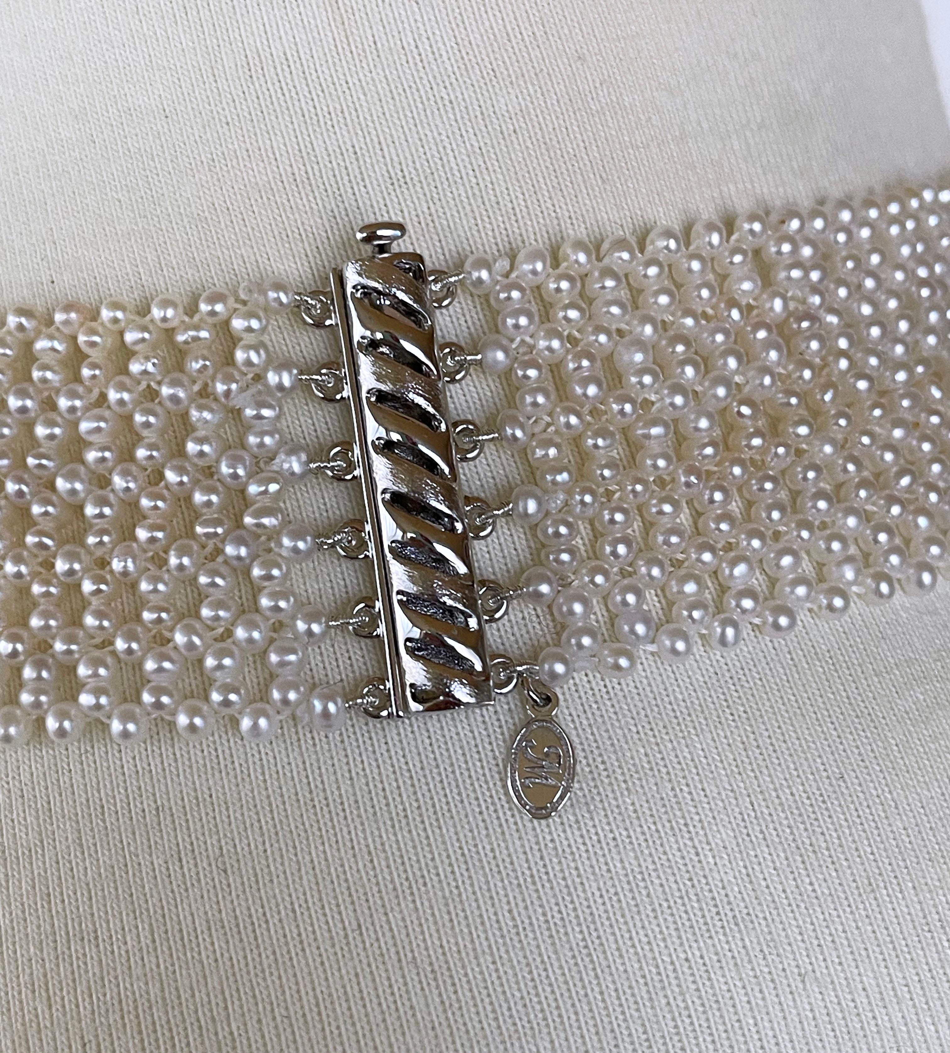 Marina J. Lace Woven Pearl Choker with Rhodium Plated Silver Clasp In New Condition For Sale In Los Angeles, CA