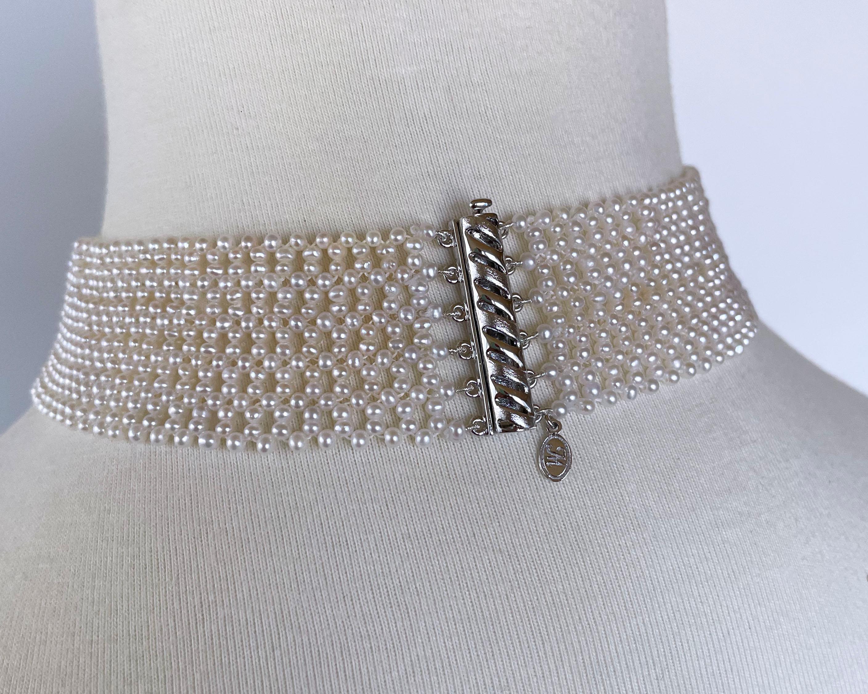 Women's Marina J. Lace Woven Pearl Choker with Rhodium Plated Silver Clasp For Sale