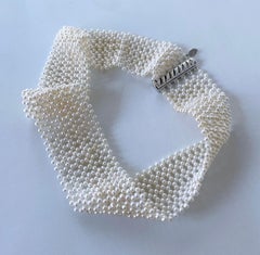 Marina J. Lace Woven Pearl Choker with Rhodium Plated Silver Clasp