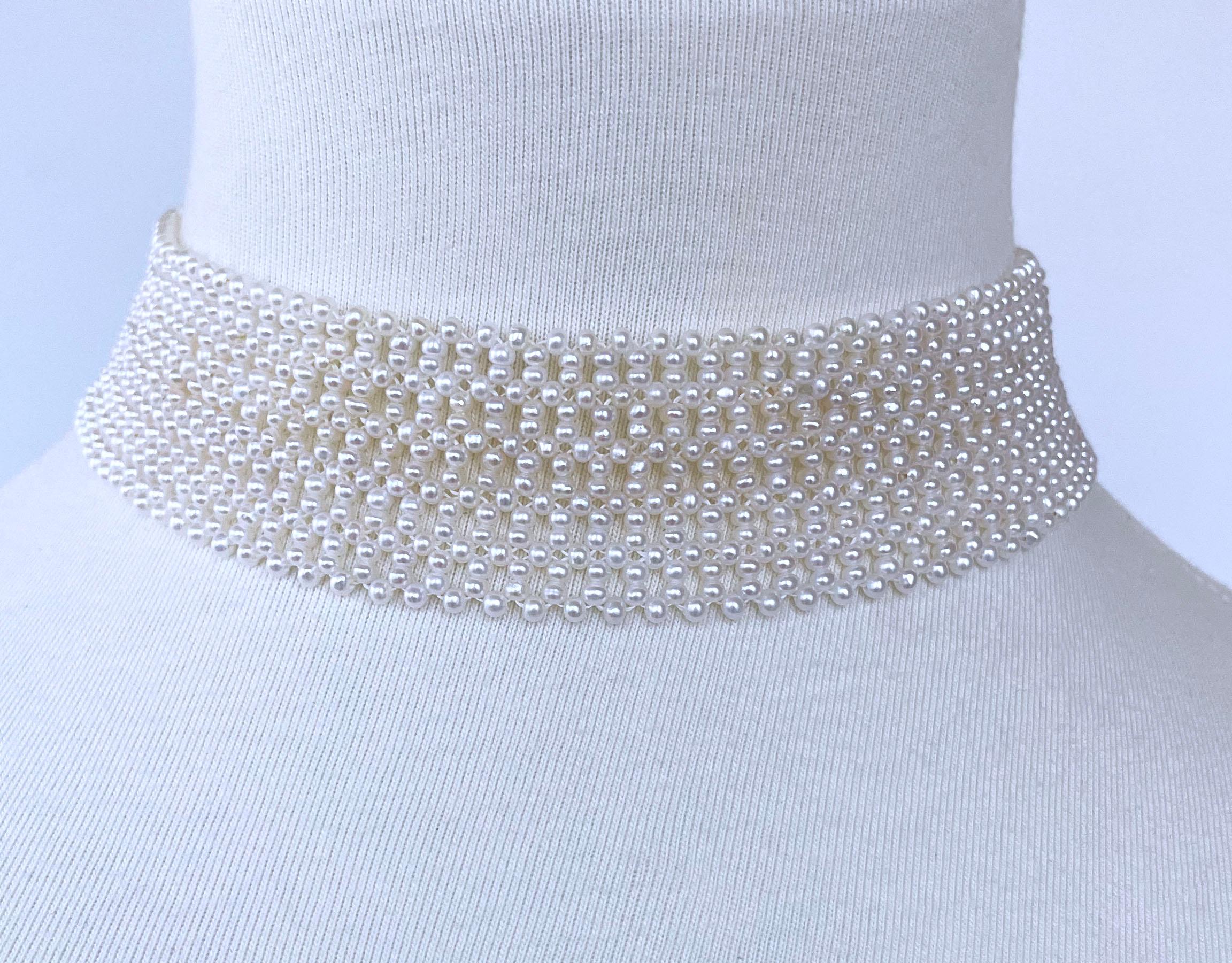 Marina J. Collana di perle intrecciate con fibbia in argento rodiato 4