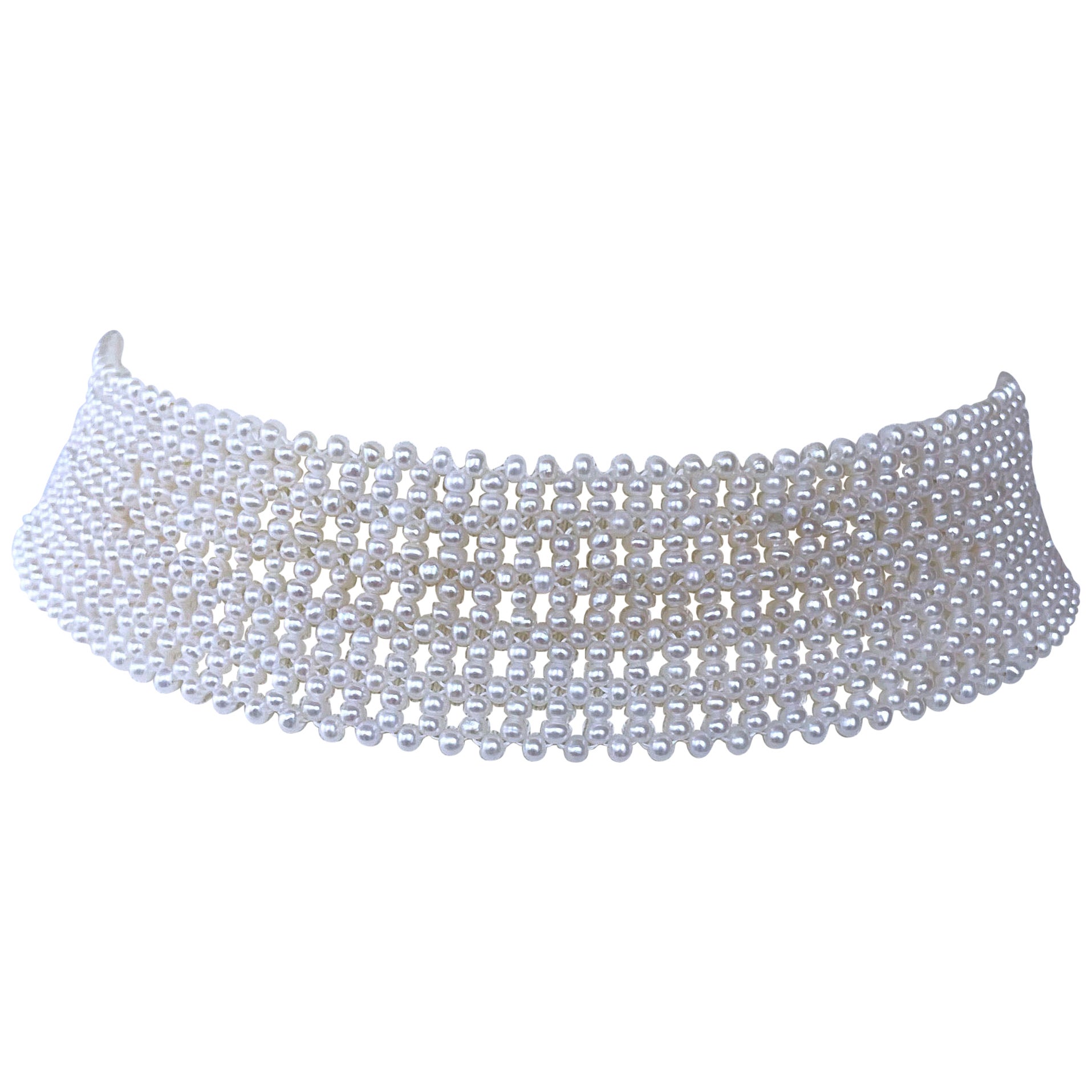 Marina J. Lace Woven Pearl Choker with Rhodium Plated Silver Clasp