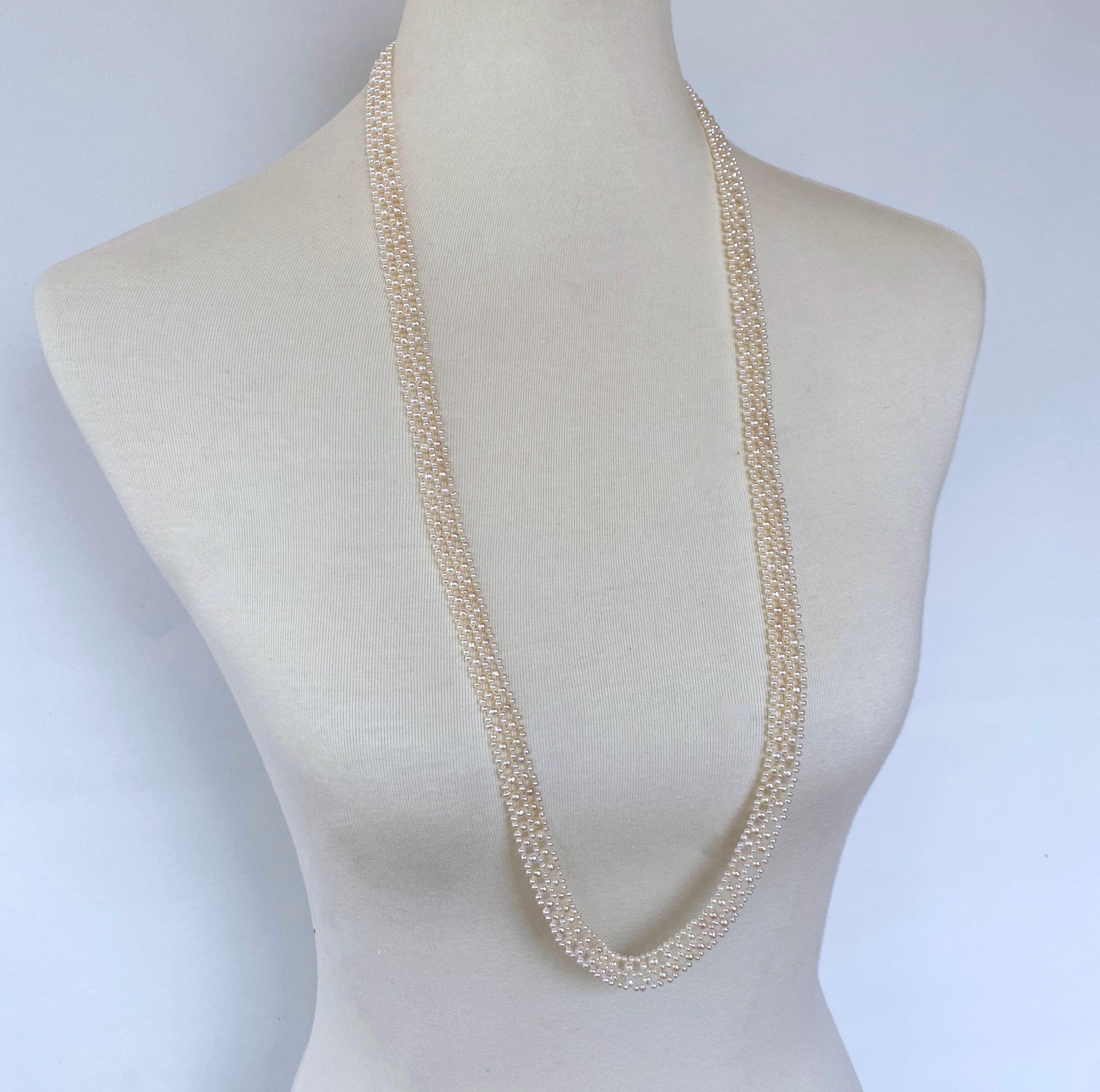 Marina J. Lace Woven Pearl Sautoir with Diamond & Solid 14k Yellow Gold Tassel For Sale 1