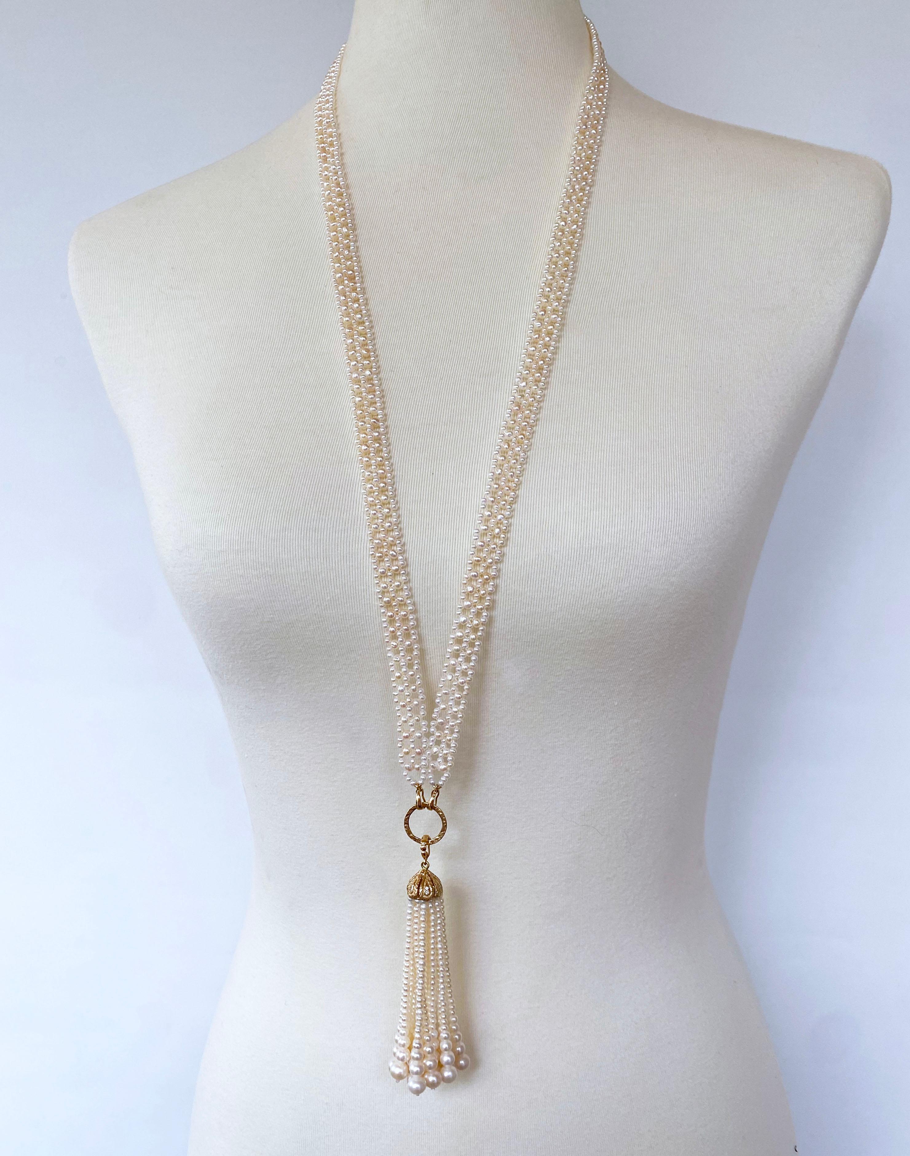 Marina J. Lace Woven Pearl Sautoir with Diamond & Solid 14k Yellow Gold Tassel For Sale 2