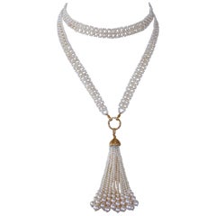Marina J. Lace Woven Pearl Sautoir with Diamond & Solid 14k Yellow Gold Tassel