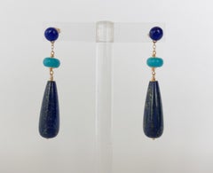 Marina J. Lapis Lazuli and Turquoise Dangle Stud Earrings with 14k Yellow Gold