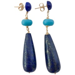 Marina J. Lapis Lazuli and Turquoise Dangle Stud Earrings with 14k Yellow Gold