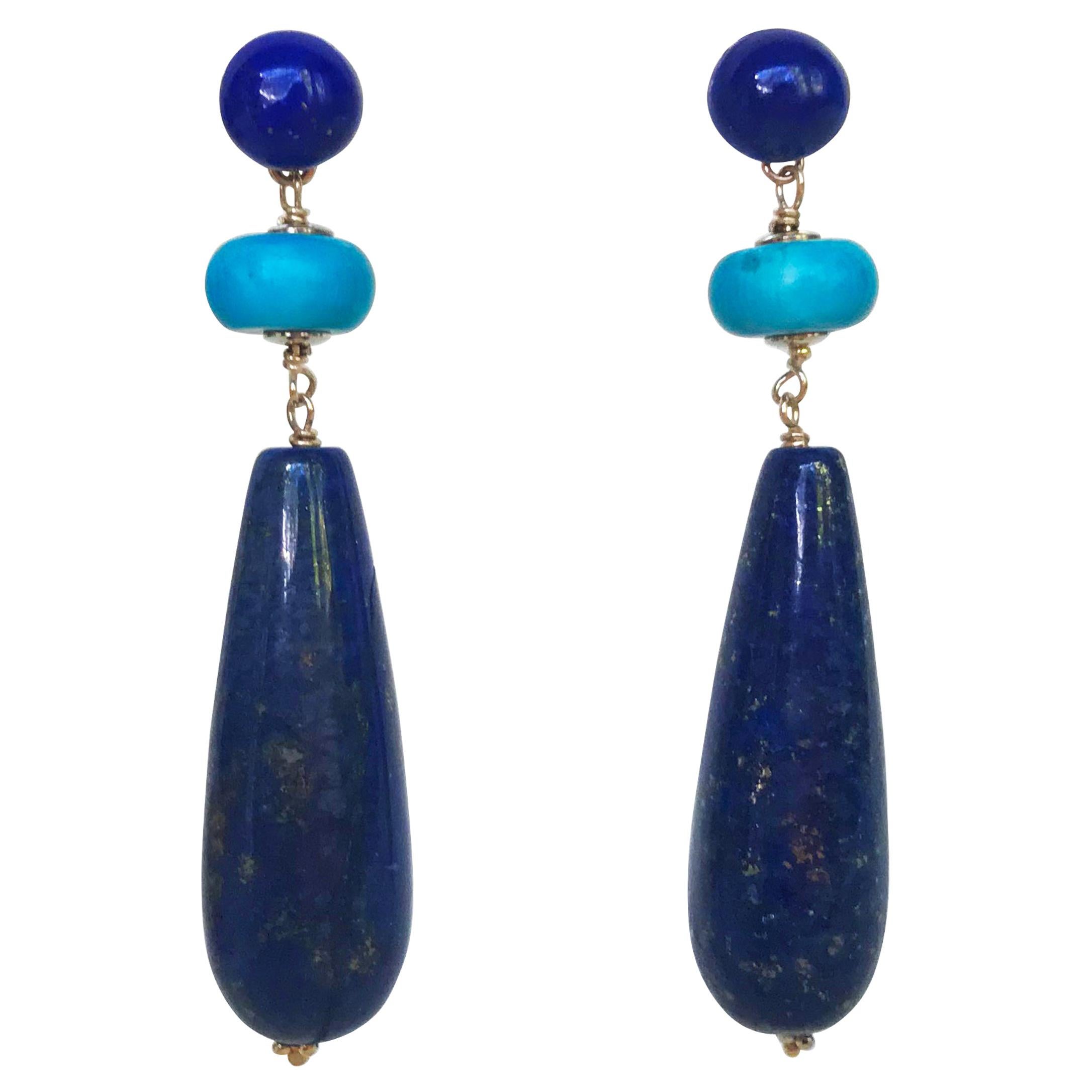 Marina J Lapis Lazuli and Turquoise Earrings with 14 Karat Gold Studs and Wiring