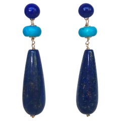 Marina J Lapis Lazuli and Turquoise Earrings with 14 Karat Gold Studs and Wiring