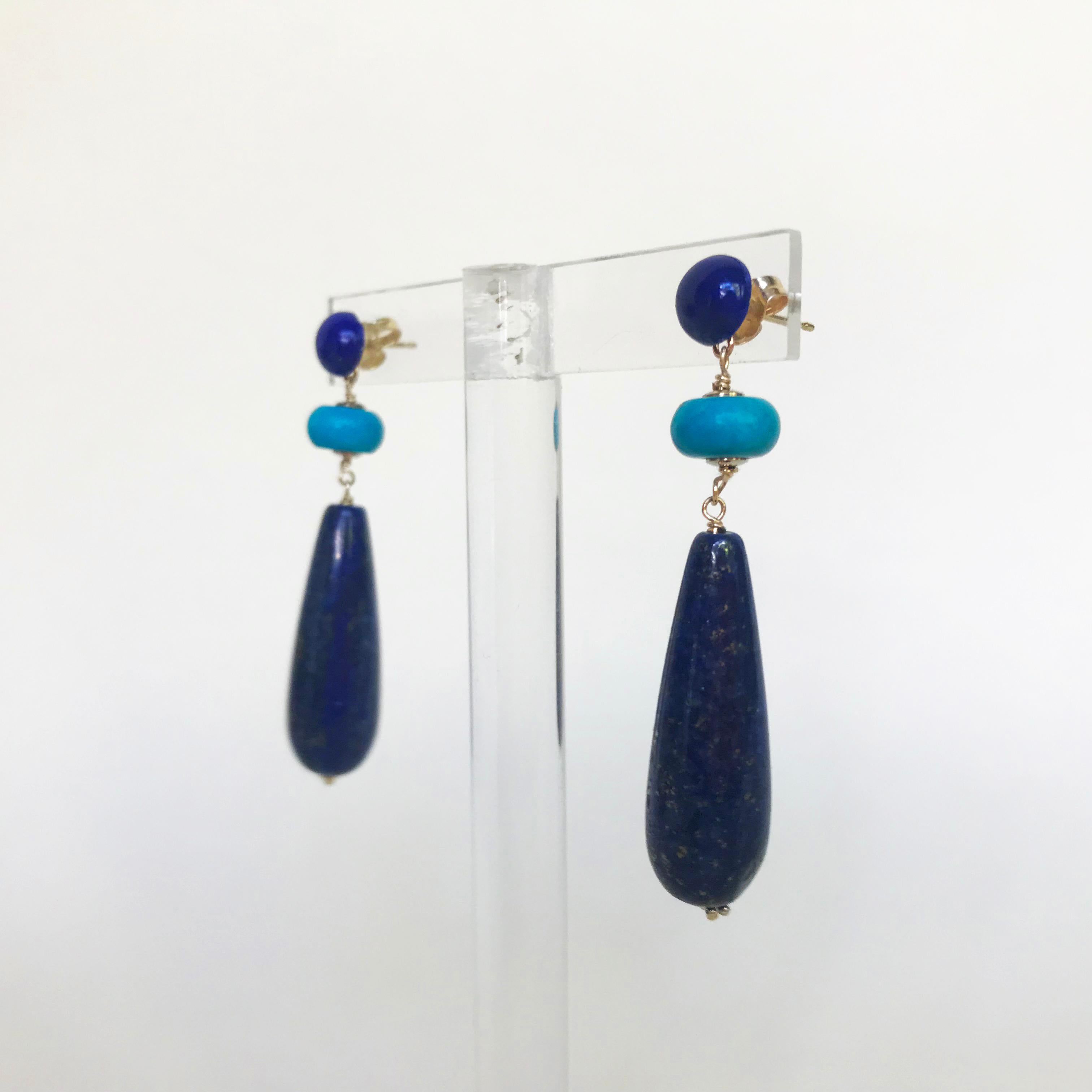 Marina J Lapis Lazuli and Turquoise Earrings with 14 Karat Gold Studs and Wiring In New Condition In Los Angeles, CA