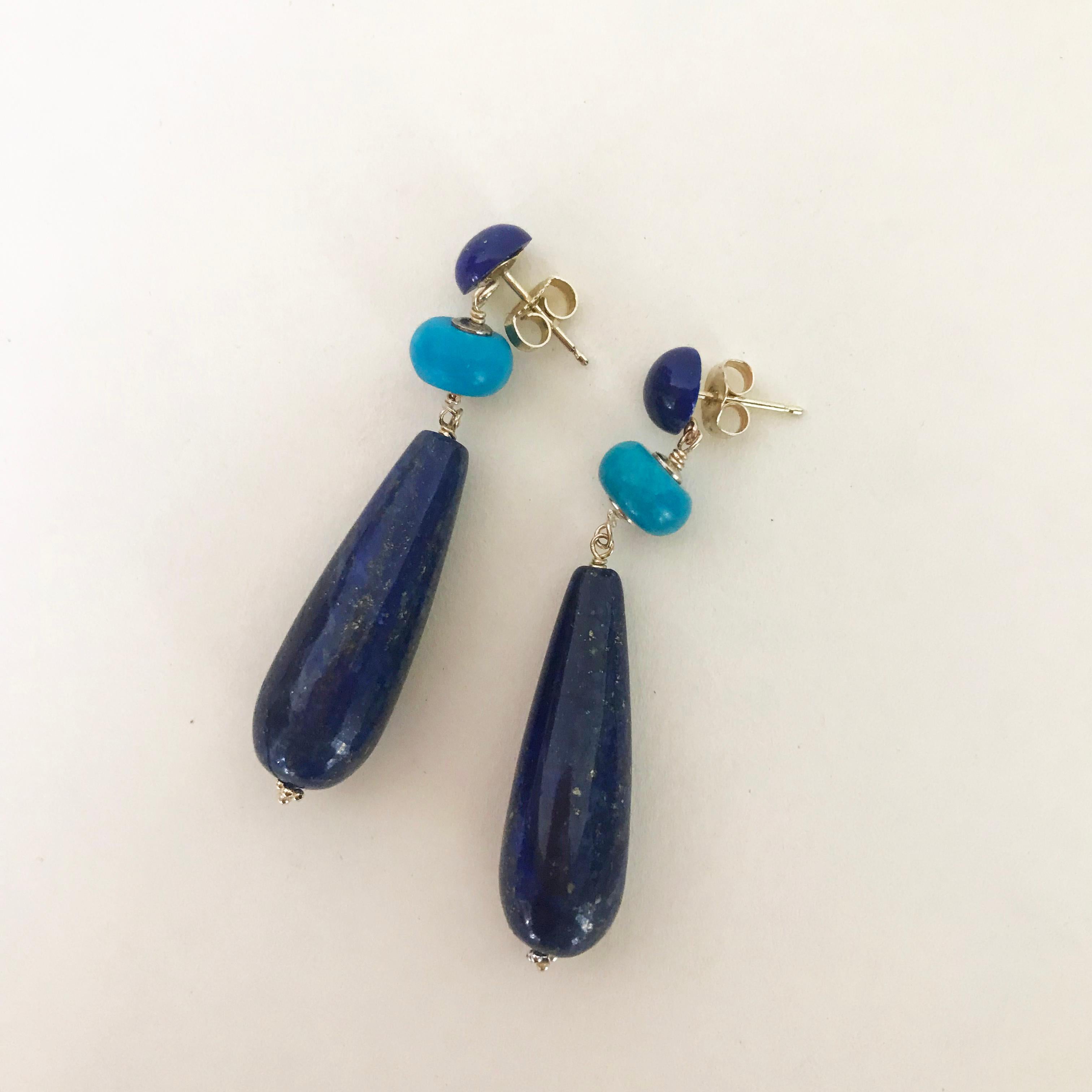 Women's Marina J Lapis Lazuli and Turquoise Earrings with 14 Karat Gold Studs and Wiring