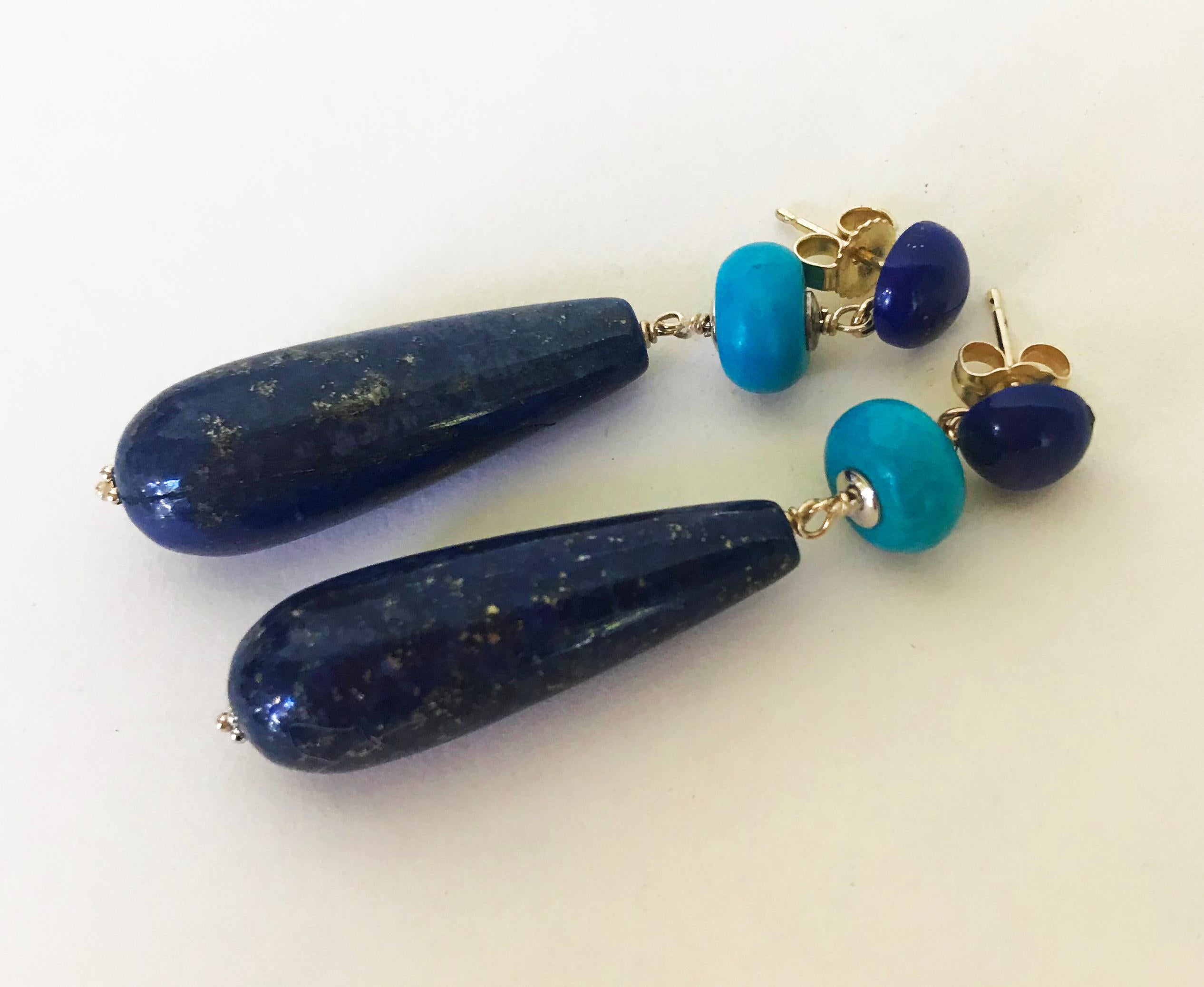 Marina J Lapis Lazuli and Turquoise Earrings with 14 Karat Gold Studs and Wiring 1