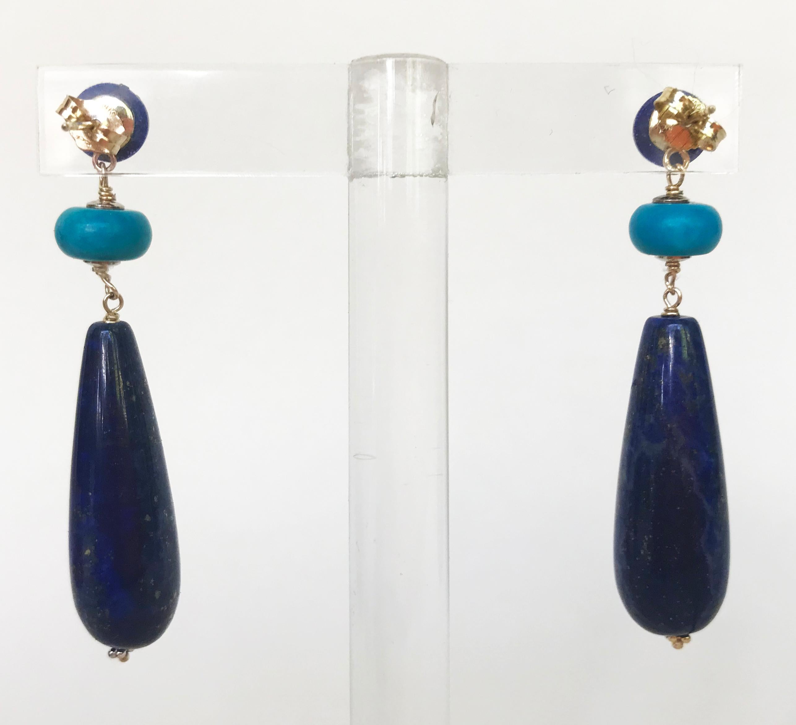 Marina J Lapis Lazuli and Turquoise Earrings with 14 Karat Gold Studs and Wiring 2