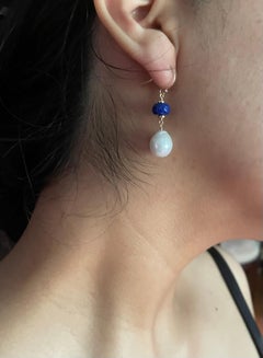 Marina J. Lapis Lazuli, Pearl & Solid 14k Gold Earrings