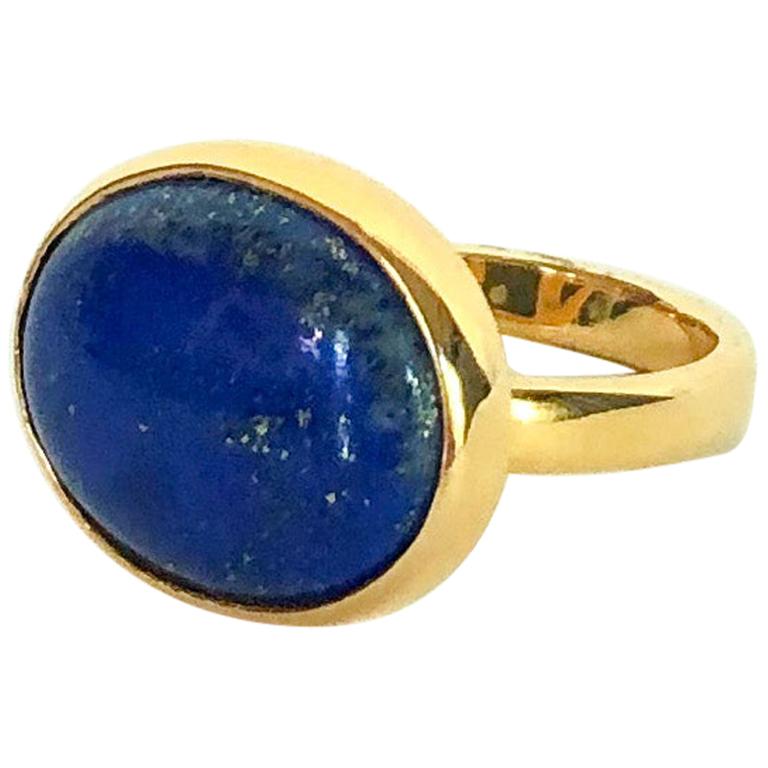 Marina J. Lapis Lazuli Ring with 14 Karat Yellow Gold Band For Sale