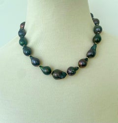 Marina J Large Baroque Black Pearl Necklace with 14 Karat Gold Beads and Clasp