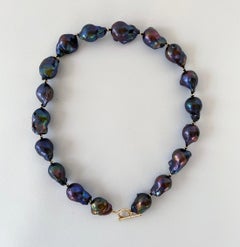 Marina J. Large Baroque Black Pearl Necklace with 14 Karat Gold Beads and Clasp