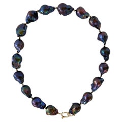Marina J. Large Baroque Black Pearl Necklace with 14 Karat Gold Beads and Clasp