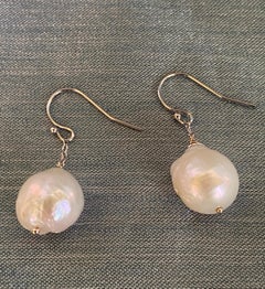 Marina J. Large Baroque Pearl Earrings with 14 Karat White Gold Hooks and Chain