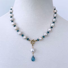 Marina J Gold Collier de topazes bleues, or jaune 14k et perles avec goutte amovible