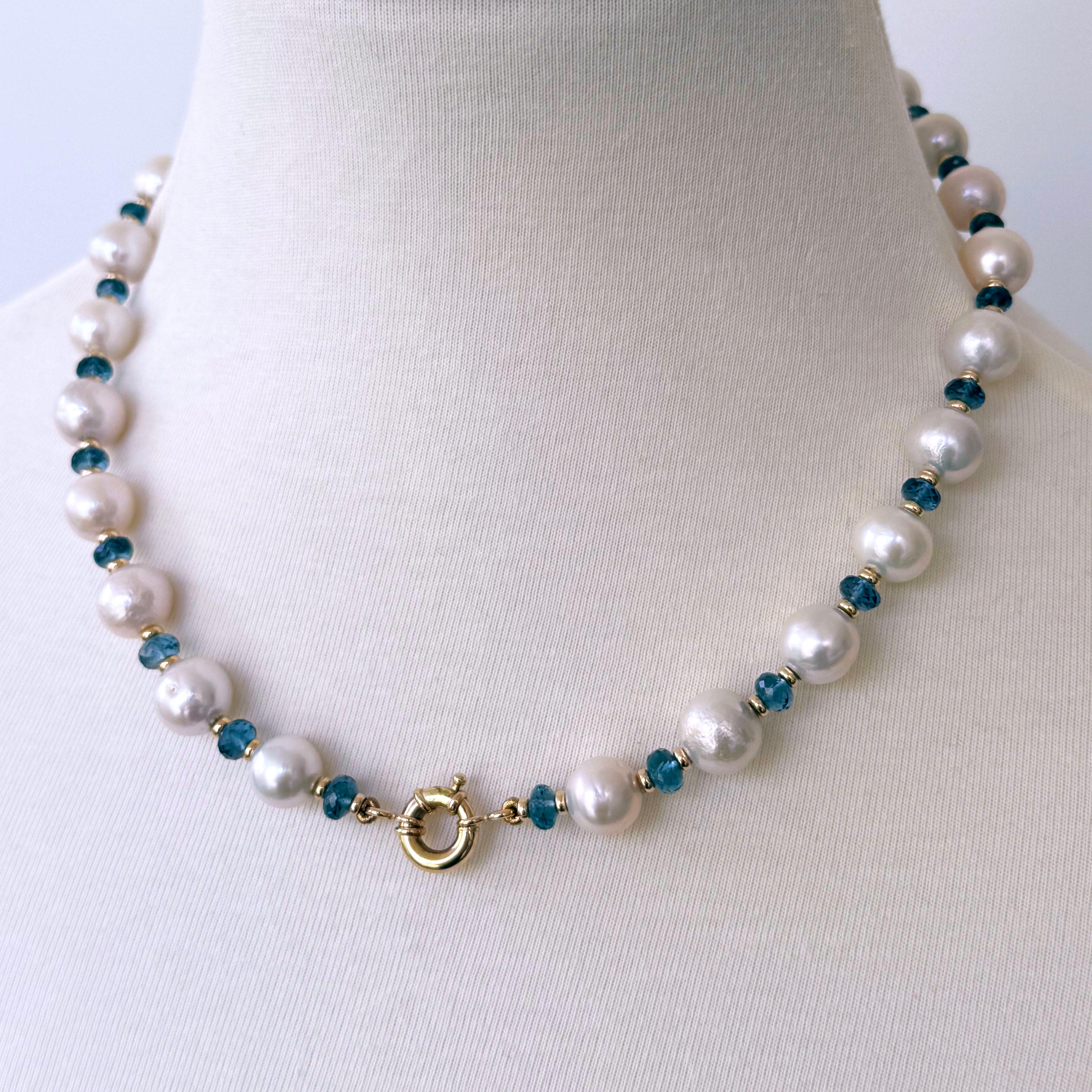 Marina J. London Blauer Topas, 14k Gelbgold & Perlenkette mit abnehmbarem Tropfen (Kunsthandwerker*in) im Angebot