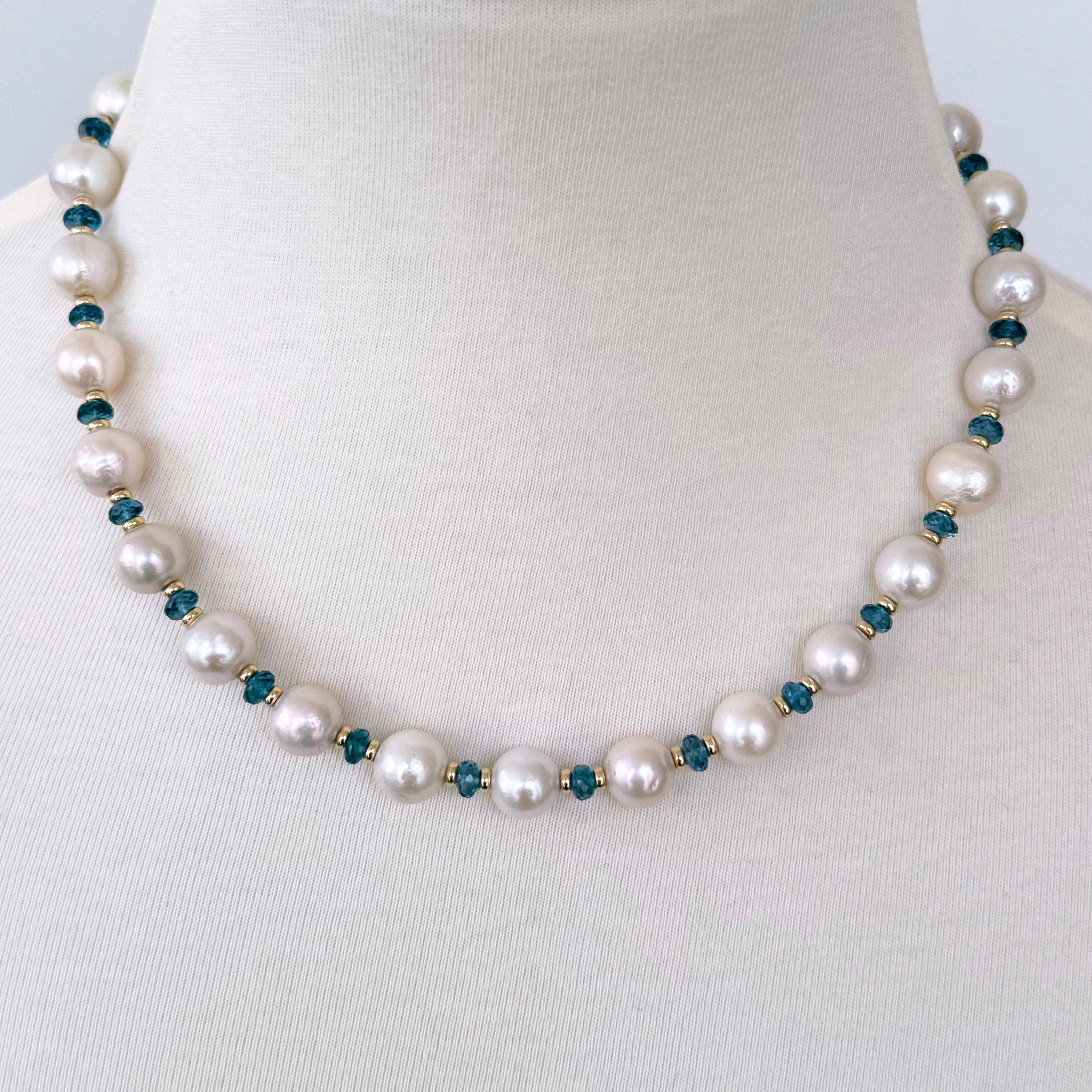 Marina J London Topacio azul, oro amarillo de 14k y collar de perlas con gota extraíble Cuenta en venta