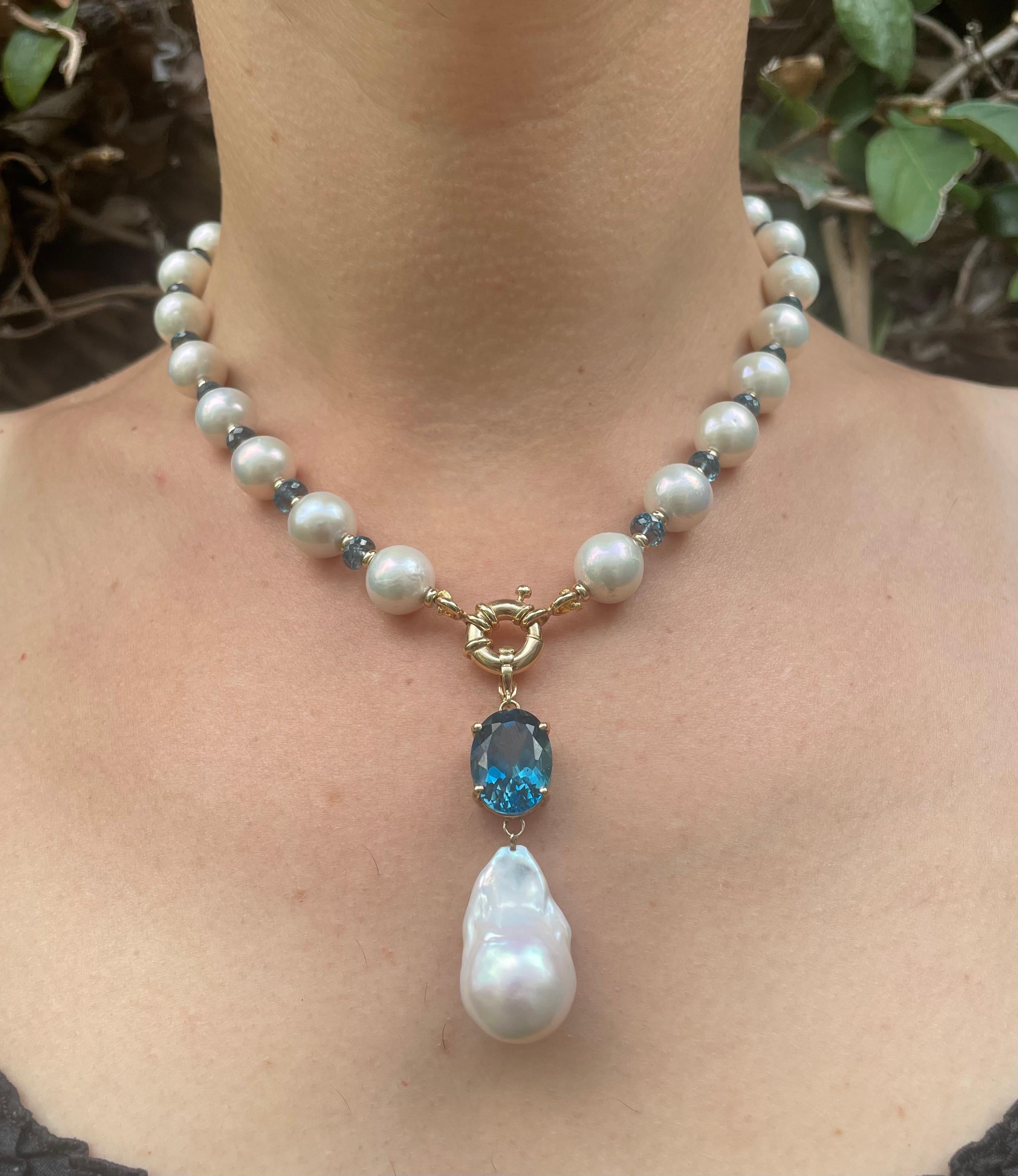 Marina J. London Blue Topaz, Pearl & Solid 14k Gold Necklace 2