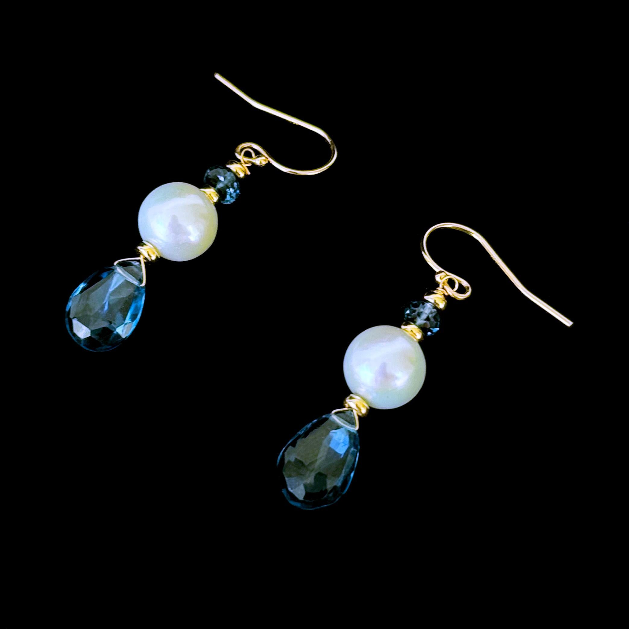 Marina J. London Orecchino con topazio blu, perla e oro giallo massiccio 14k In condizioni Nuovo in vendita a Los Angeles, CA