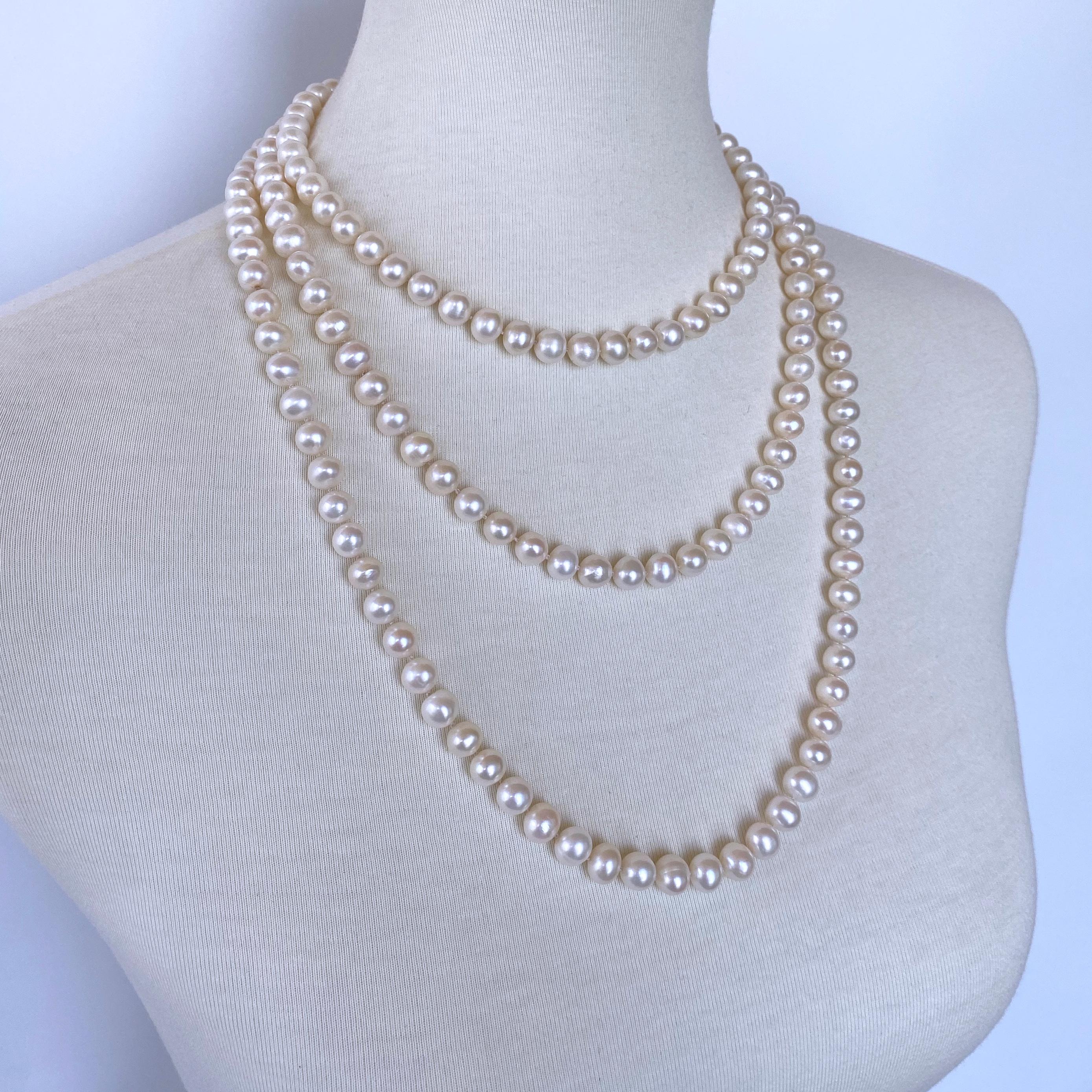 Marina J. Long Pearl Knotted Necklace with 14k Yellow Gold Ball Clasp 2